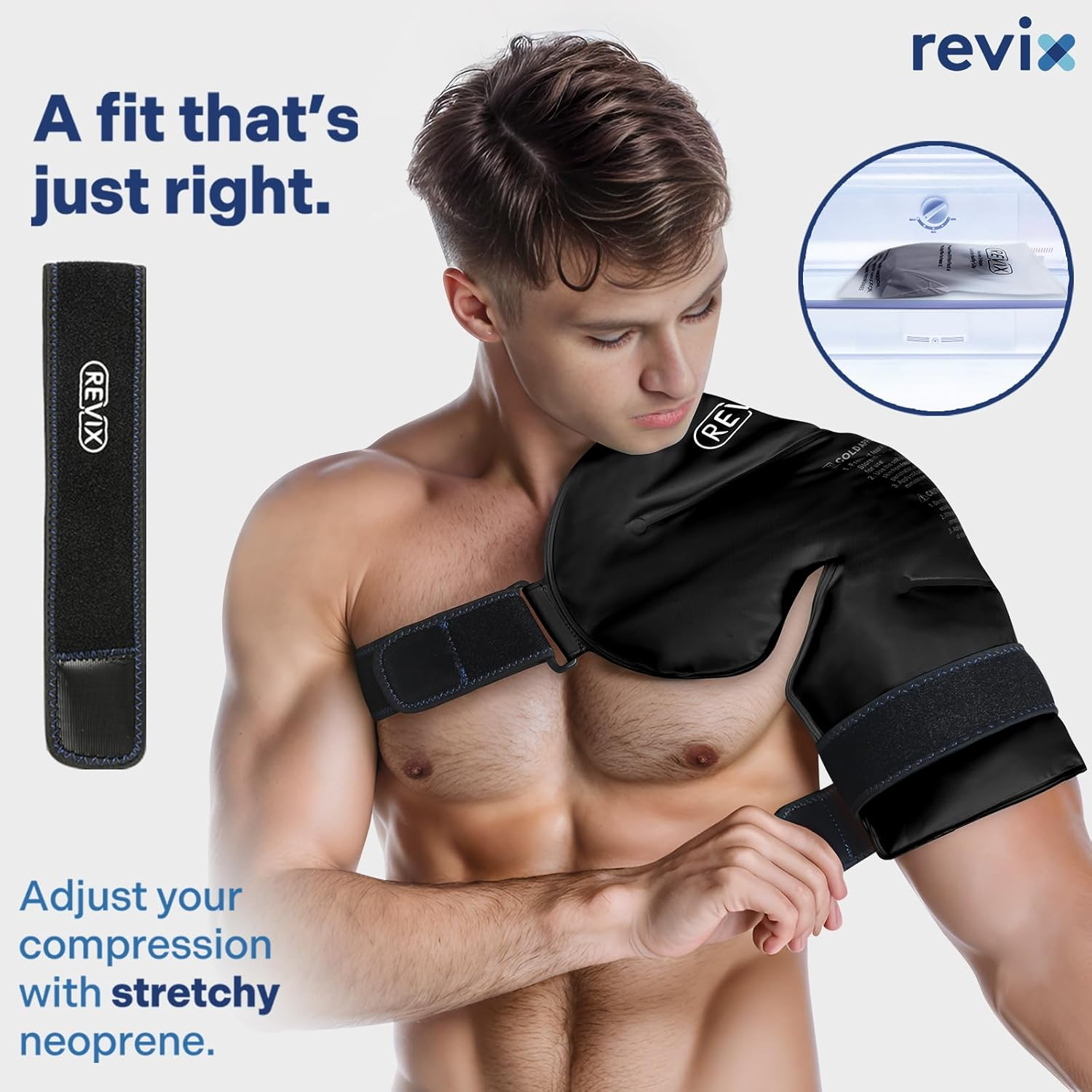 REVIX XL Shoulder Ice Pack Rotator Cuff Cold Therapy, Reusable Gel Ice Pack Shoulder Wraps for Pain, Swelling, Tendonitis and Shoulder Surgery, Long-Lasting Shoulder Compression, Black image number 6