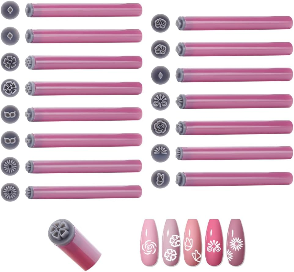 UNICRAFTALE 15Pcs 15 Styles Nail Art Stamp Pen Set Nails Flower Design Stamping Pen Plastic Nail Art Stamp Pen Nails Dot Tool Various Patterns DIY Printing Template Tool for Women