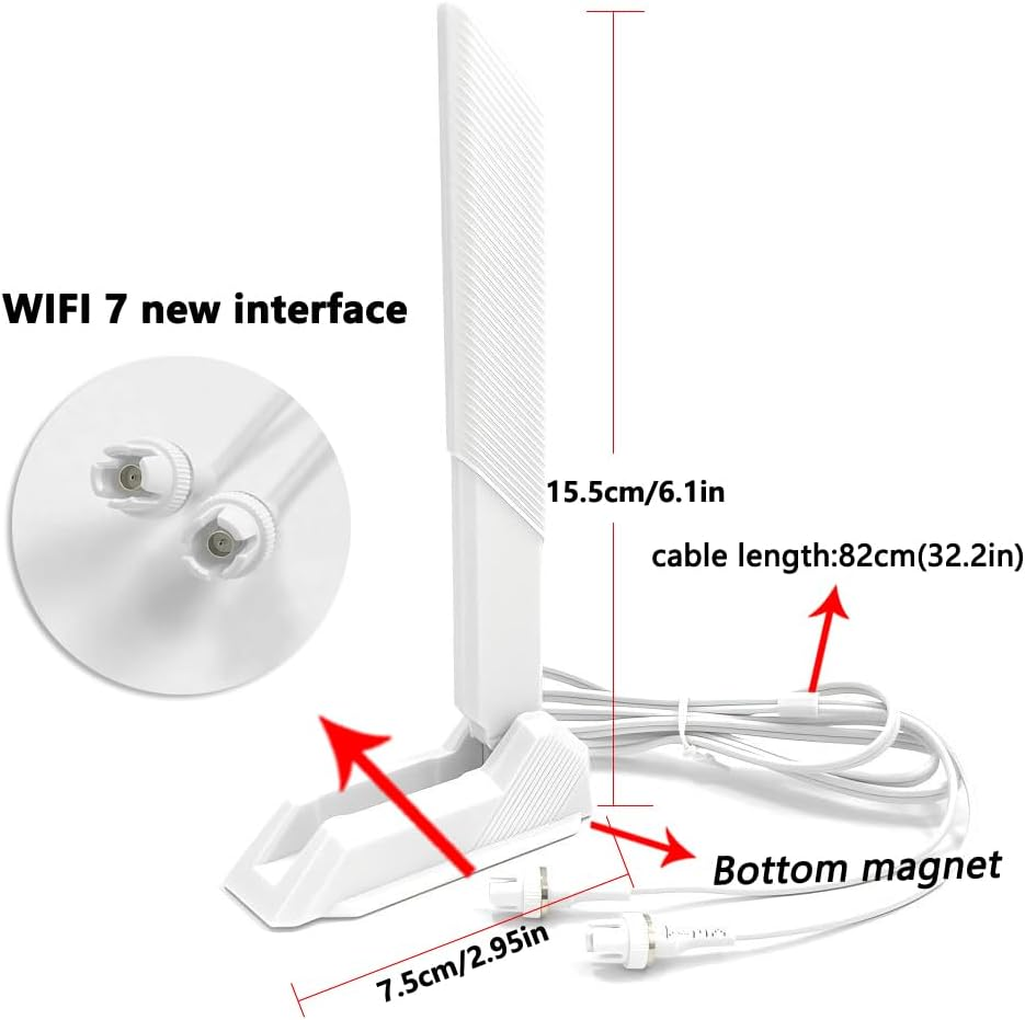 Wifi 7 Antenna Magnetic Base Replacement for Gigabyte Z890 X870 B650E PC Desktop Computer Gaming Motherboard (White) - Black image number 4
