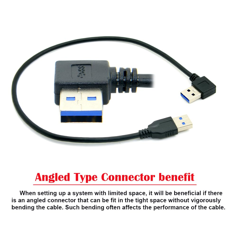 NFHK 90 Degree Right Angled USB 3.0 a Type Male to Straight a Type Male Data Cable 40Cm
