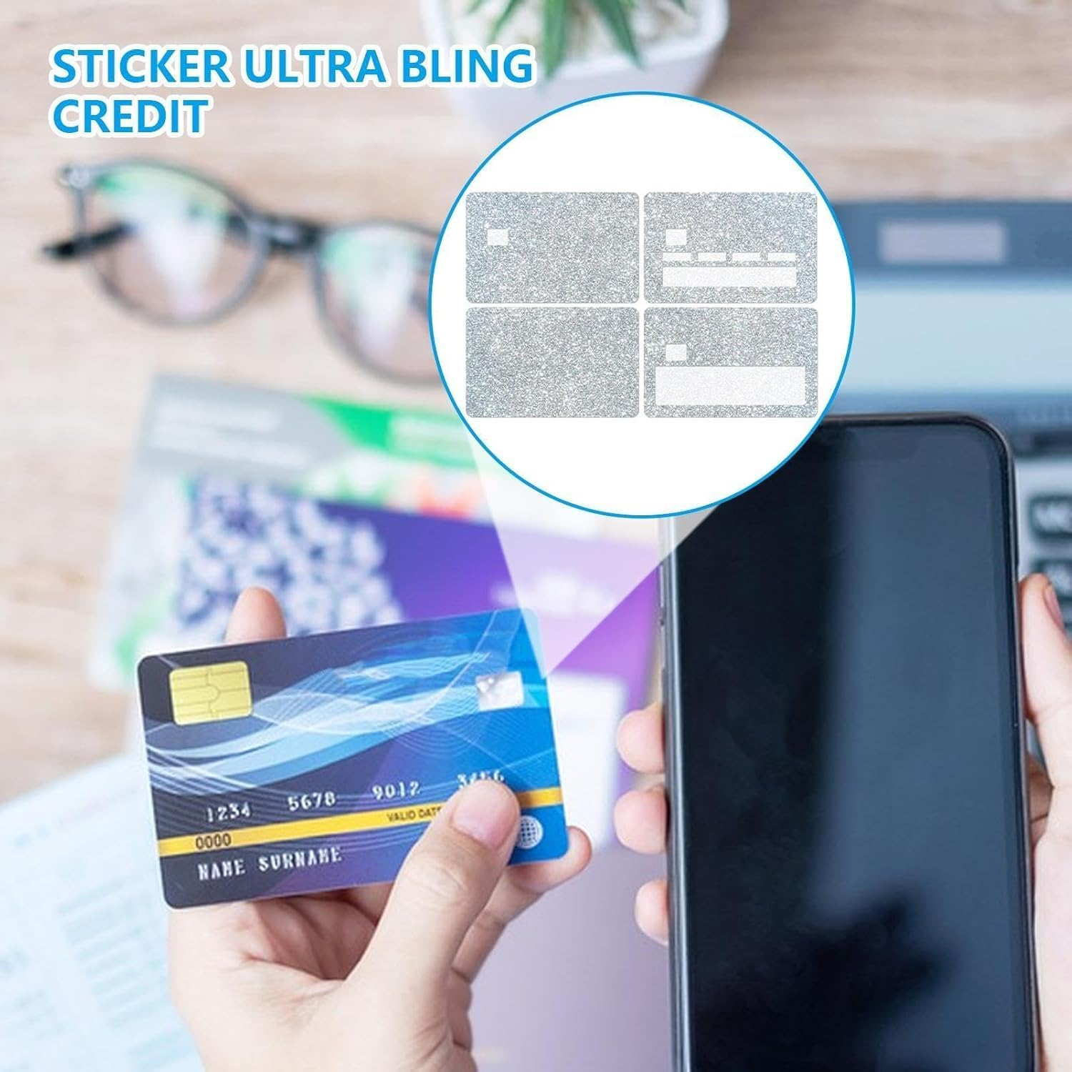 LNYMZD Silver Credit Card Skin Stickers | Removable Bling Card Skins Covering - Bubble Free Bank Card Protecting Wrap, Card Protection Film, Slim Card Protector Desk Accessories and Storage Products image number 5