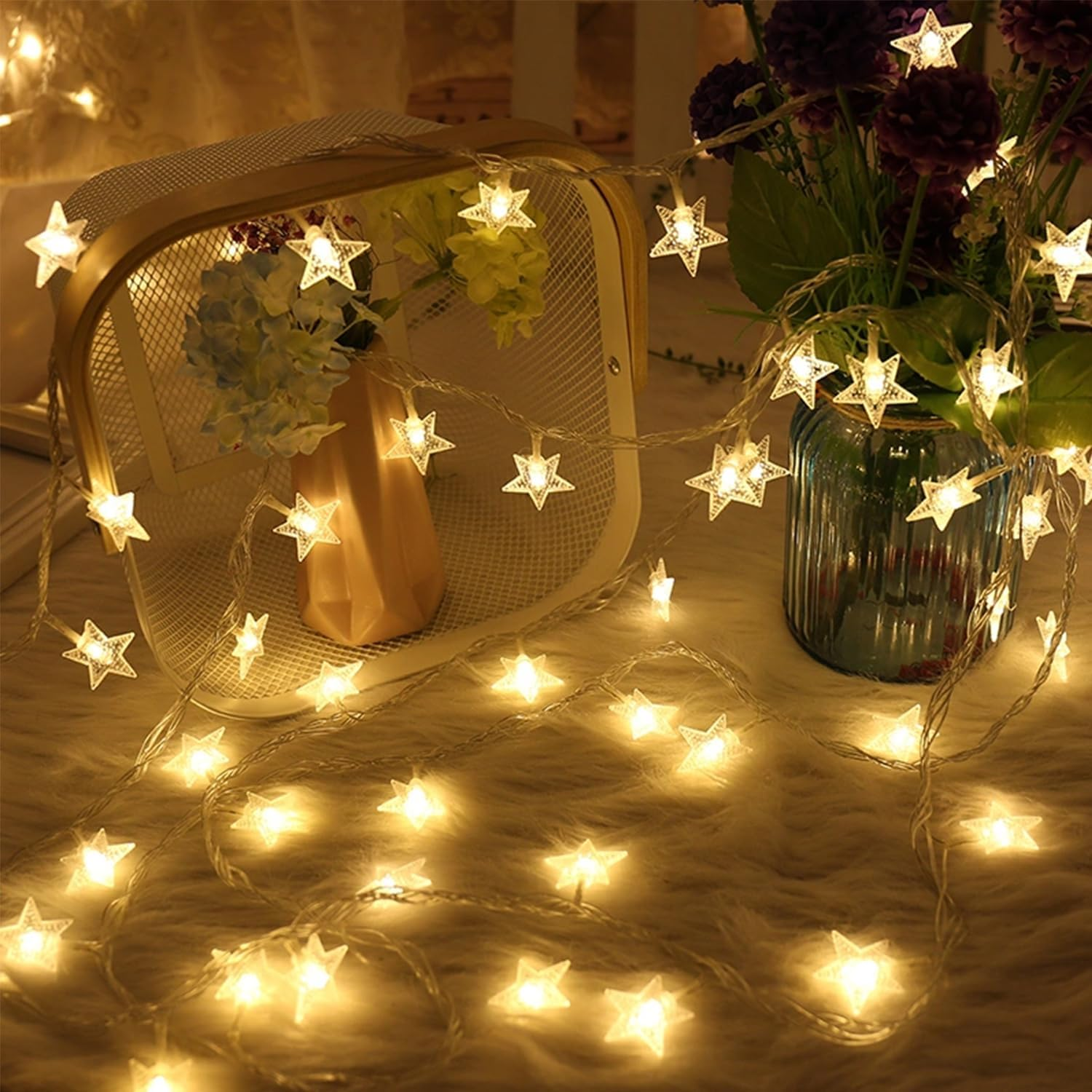Fairy Lights,10M 80Leds Star String Lights Battery Operated - H HOME-MART Star Fairy String Lights, Waterproof for Indoor Bedroom Tent Loft Bed Patio Party Christmas Lights, Warm White image number 6