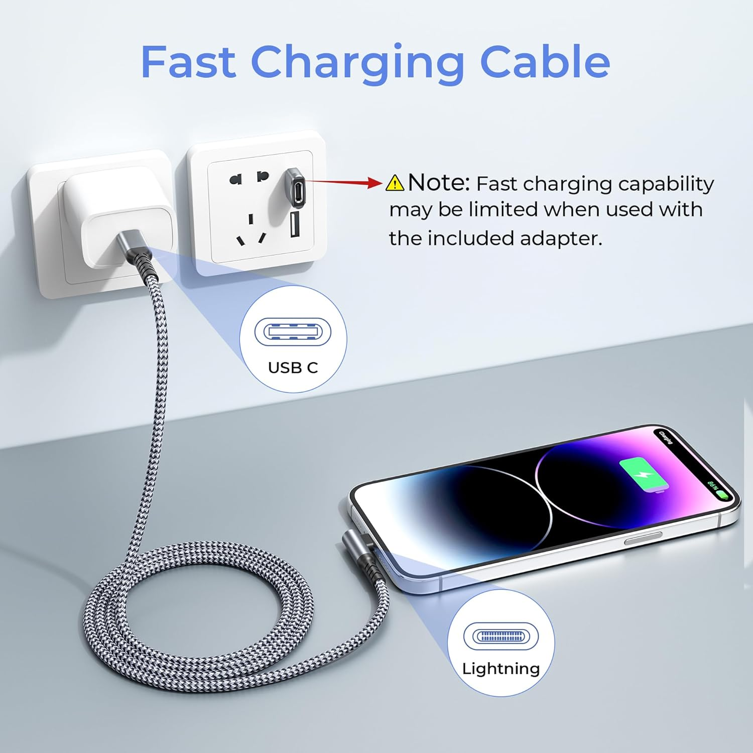 Basesailor for Iphone 14 13 Charger Cable Right Angle 2M,90 Degree USB C to Lightning Cord with USB a Adapter Fast Charging Power Cord for Apple Iphone 12 11 Pro Max plus XS XR X 8 7 6 plus Se,Ipad 9 image number 4