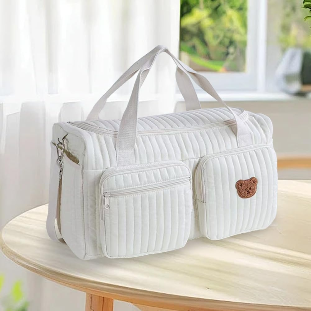 Quilted Diaper Bag Large Capacity Cute Travel Bag for Hospital and Weekender Travel - One Bear image number 6