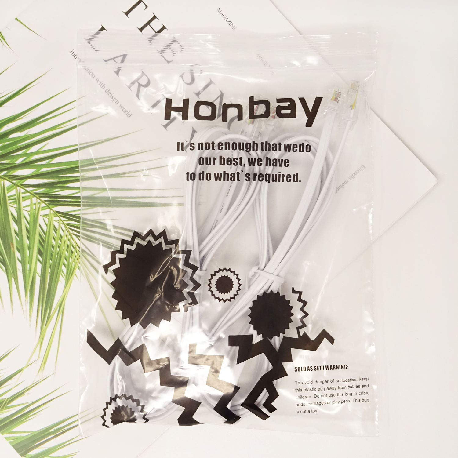 Honbay 2 Pack Telephone RJ11 6P4C to RJ45 8P8C Connector Plug Cable for Landline Telephone image number 2