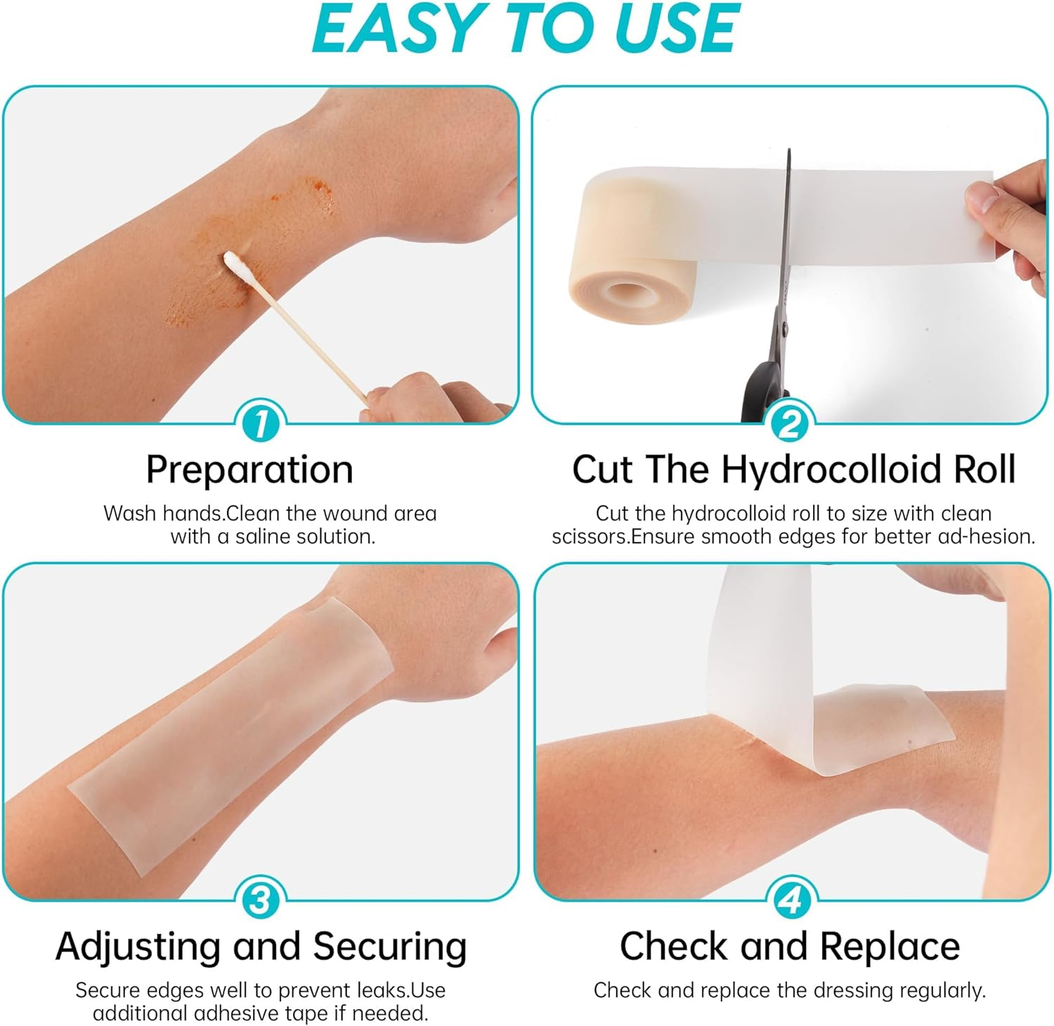Hydrocolloid Roll for Wound Care, 5Cm*2M Hydrocolloid Bandages Rolls Tape, Waterproof and Ultra Absorbent Patch Bandages Cut-To-Size, First Aid Kit Essential for Burn Blister image number 6