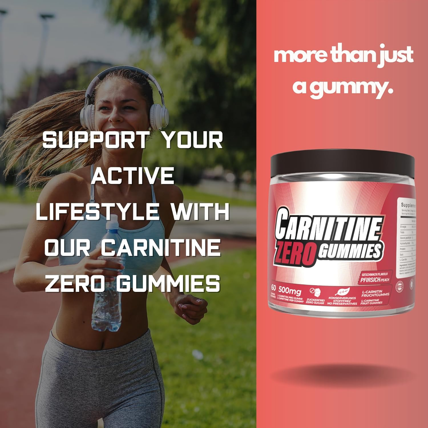 L-Carnitine Gummies 1000Mg &ndash; L-Carnitine Supplement for Natural Energy & Active Lifestyles &ndash; Tasty & Convenient &ndash; 60 Gummies, Peach Flavored - 30 Serves image number 4