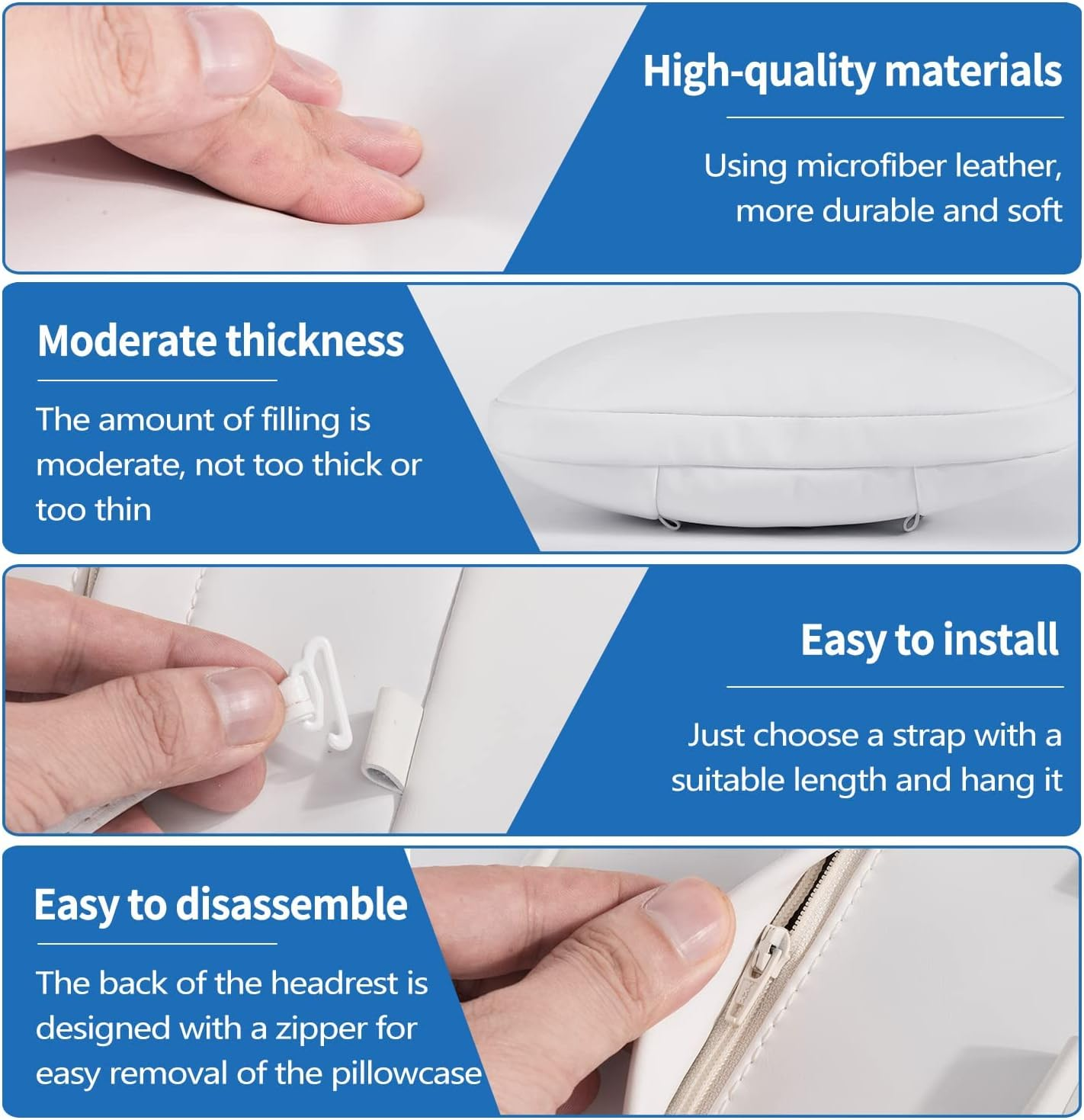 Car Headrest Neck Pillow for Tesla Model Y Juniper & Model 3 Highland, 2 Pack Nappa Leather Neck Support Cushion Fatigue Relief Seat Pillow Uniquely Designed for Tesla Model Y/3/S/X (White) image number 4