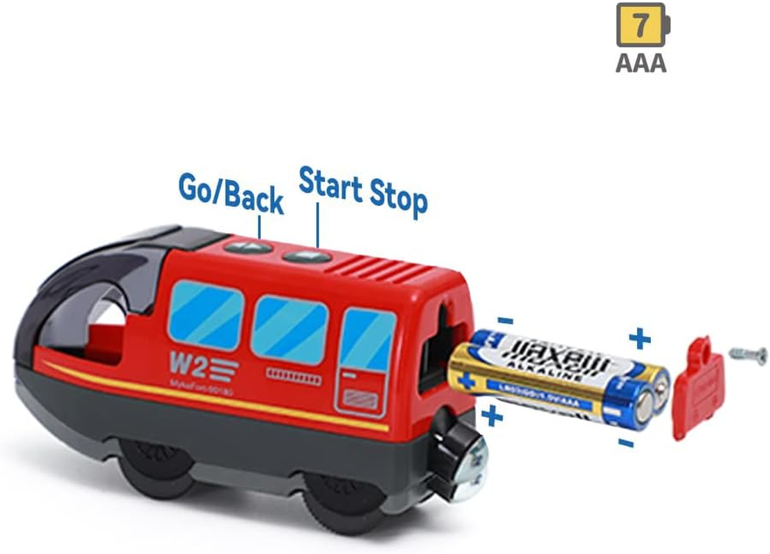 TOPLIVING Battery Operated Wooden Train Rail Set Toys for Toddlers Age 3 to 4 Years Boys Kids Magnetic Couplings City Vehicle with Figures image number 2