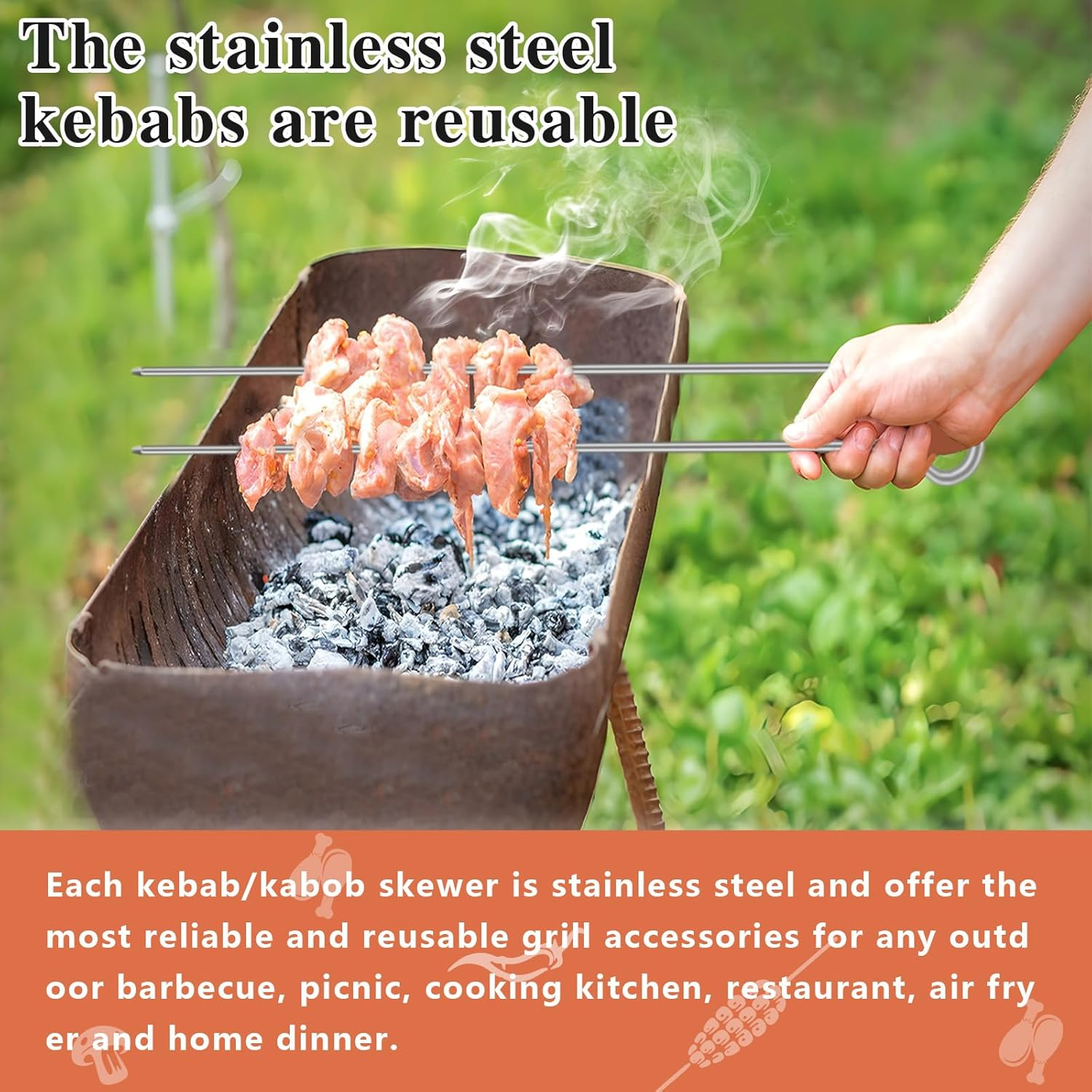 30Pcs Metal Skewers for Kabobs, Reusable Skewers for Grilling, Stainless Steel Kabob Skewers, Grill Skewers for Outdoor Grill (Silvery) image number 4