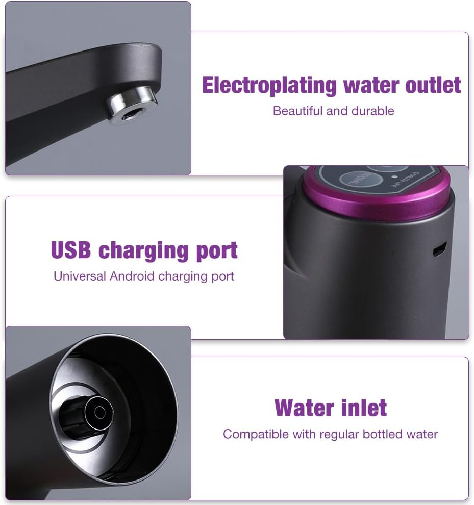 LYPPUL Electric Water Dispenser, USB Charging Automatic Drinking Water Pump, 5 Gallon Water Pump for Water Bottle, Rechargeable Water Dispenser for Home, Camping, Office, Kitchen, School image number 4