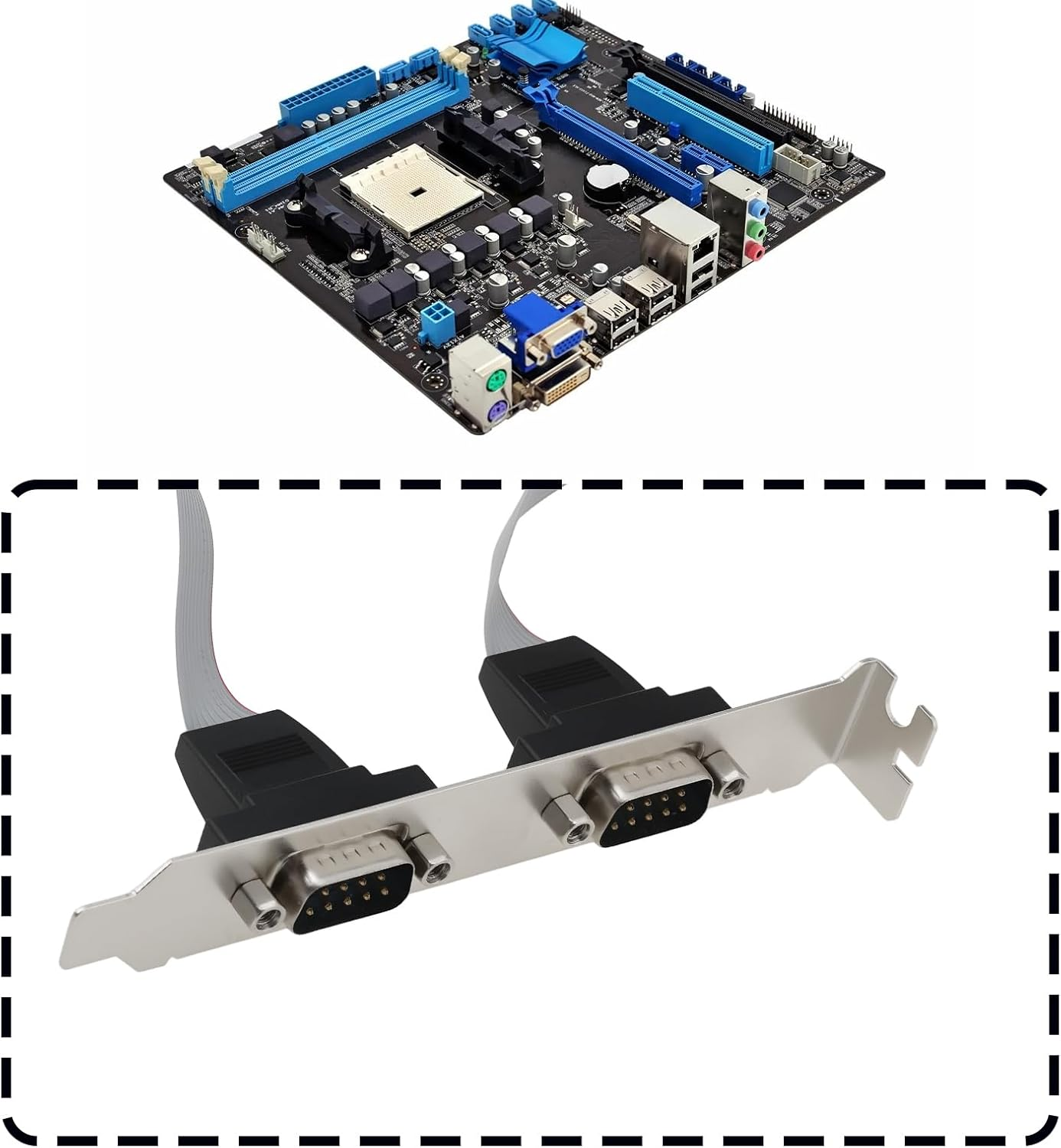 2Pcs DB9 Male COM Port to IDC 10Pin Serial Cable 2-Port Serial RS232 for Computer Motherboard, 30Cm image number 5