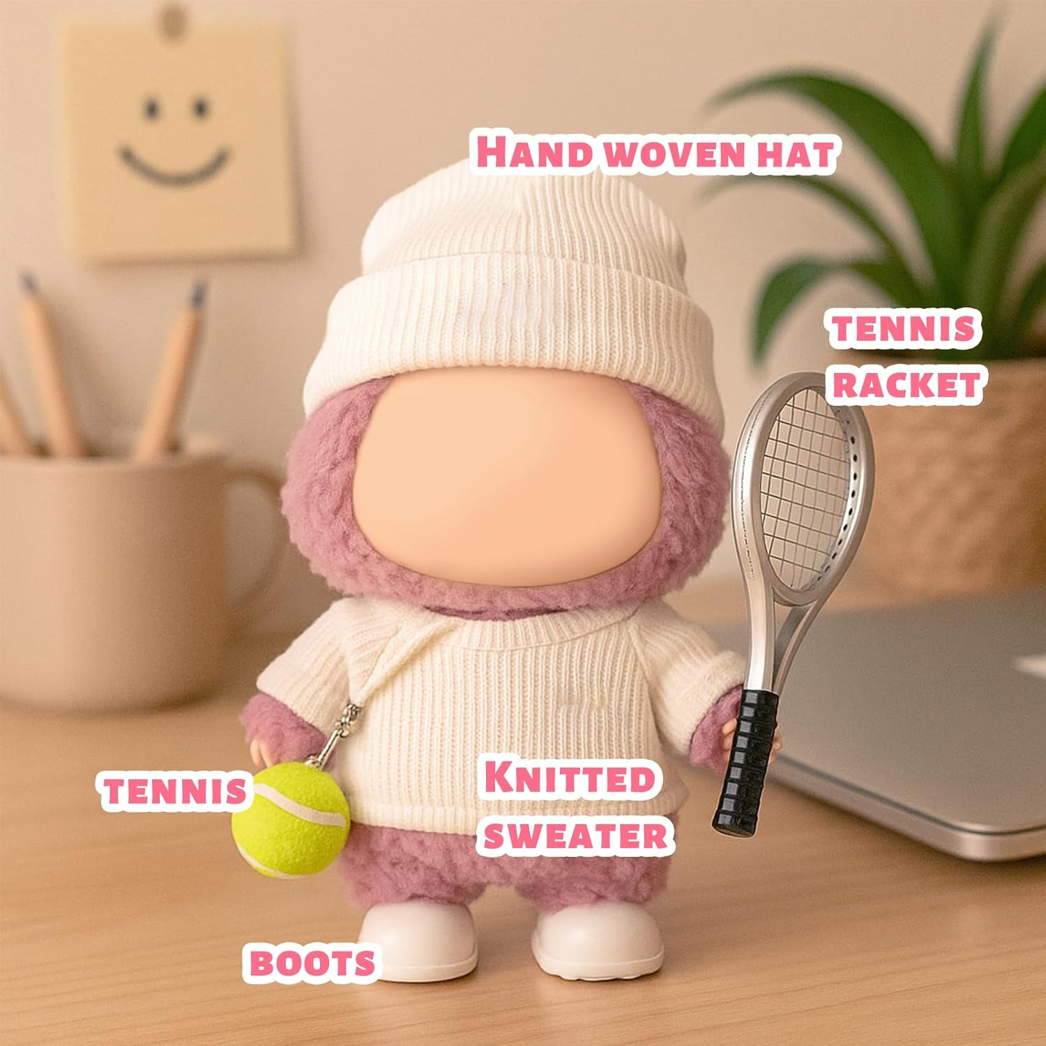 17 Cm Doll Clothes，Clothing Accessories Compatible with 5.91-6.7 Inch Dolls，Sports Style Doll Set Outfits (5-Piece Set), Includes Top + Pants + Tennis Racket + Ball Charm + Shoes (White) image number 3