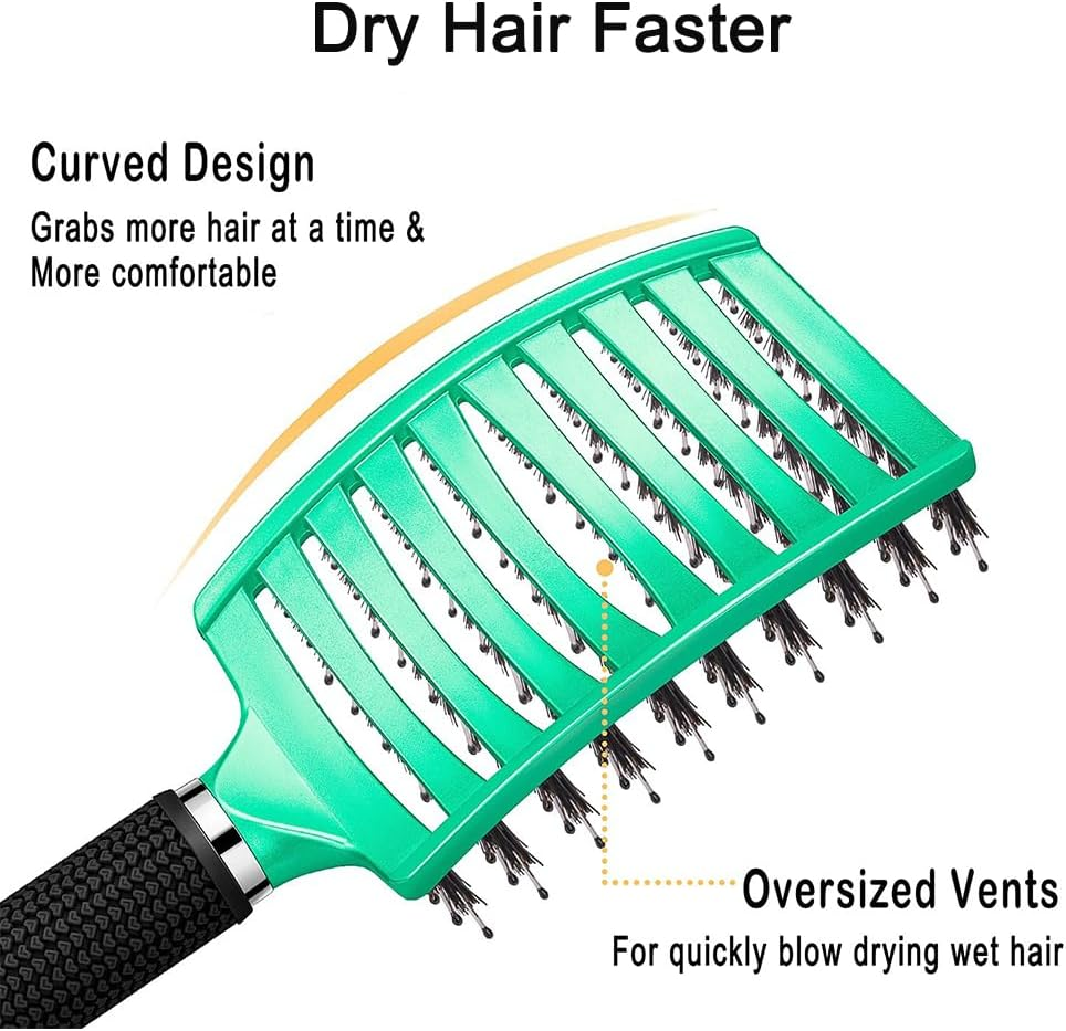 2 Pack Detangling Brush, Getting Knots Out without Pain, Adds Shine and Makes Hair Smooth, Detangler Boar Bristle Hair Brush for Adult & Kids Wet or Dry Hair image number 2