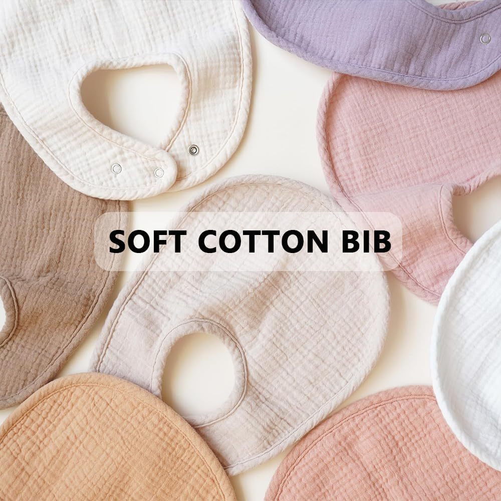 10-Pack Muslin Baby Bibs &ndash; Soft Cotton Bandana Drool Bibs for Unisex Newborns, Infants & Toddlers, Adjustable Absorbent Bib Set for Teething & Drooling (Solid Colors) image number 2