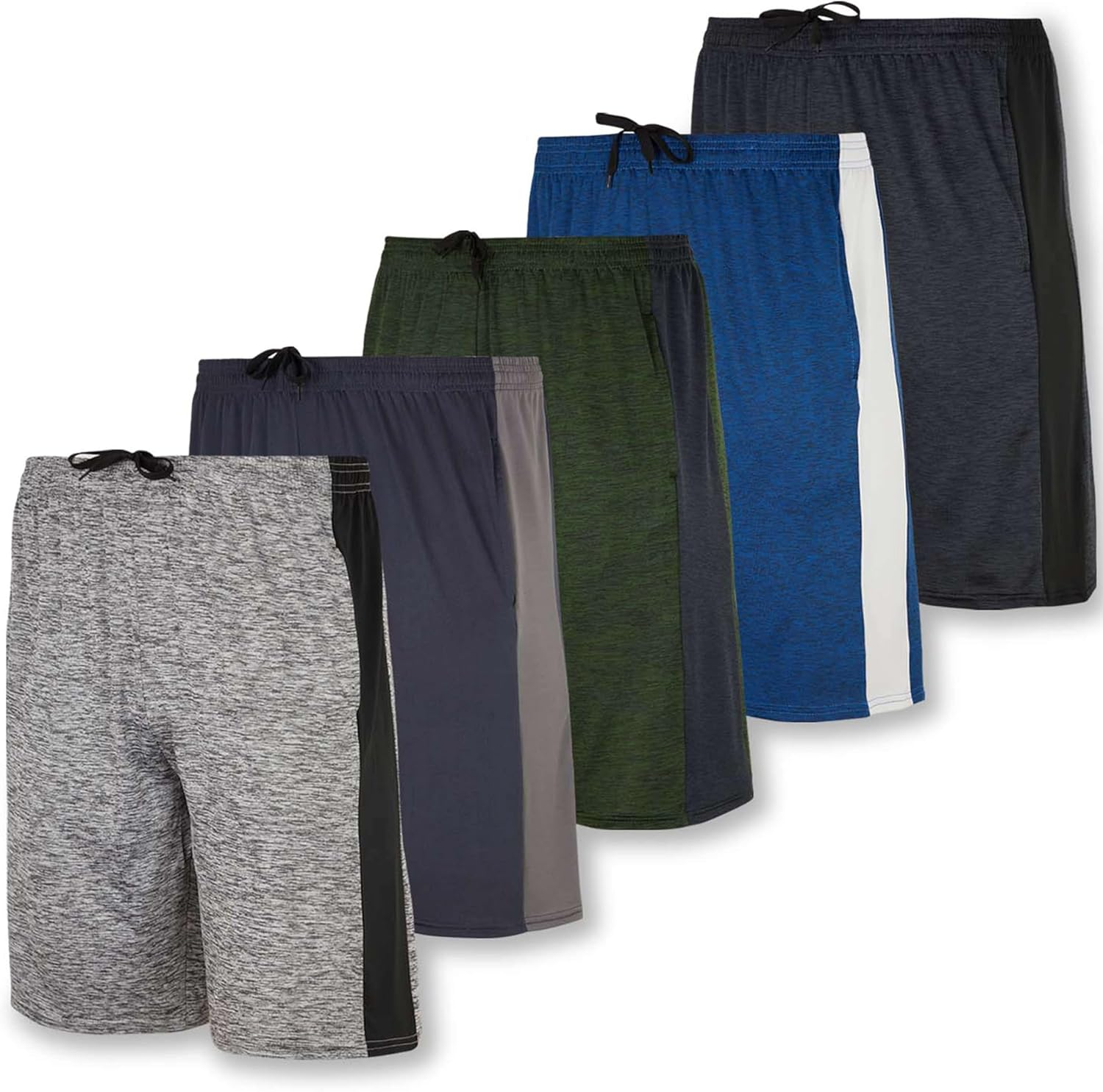 Real Essentials 5 Pack: Men'S Dry-Fit Sweat Resistant Active Athletic Performance Shorts