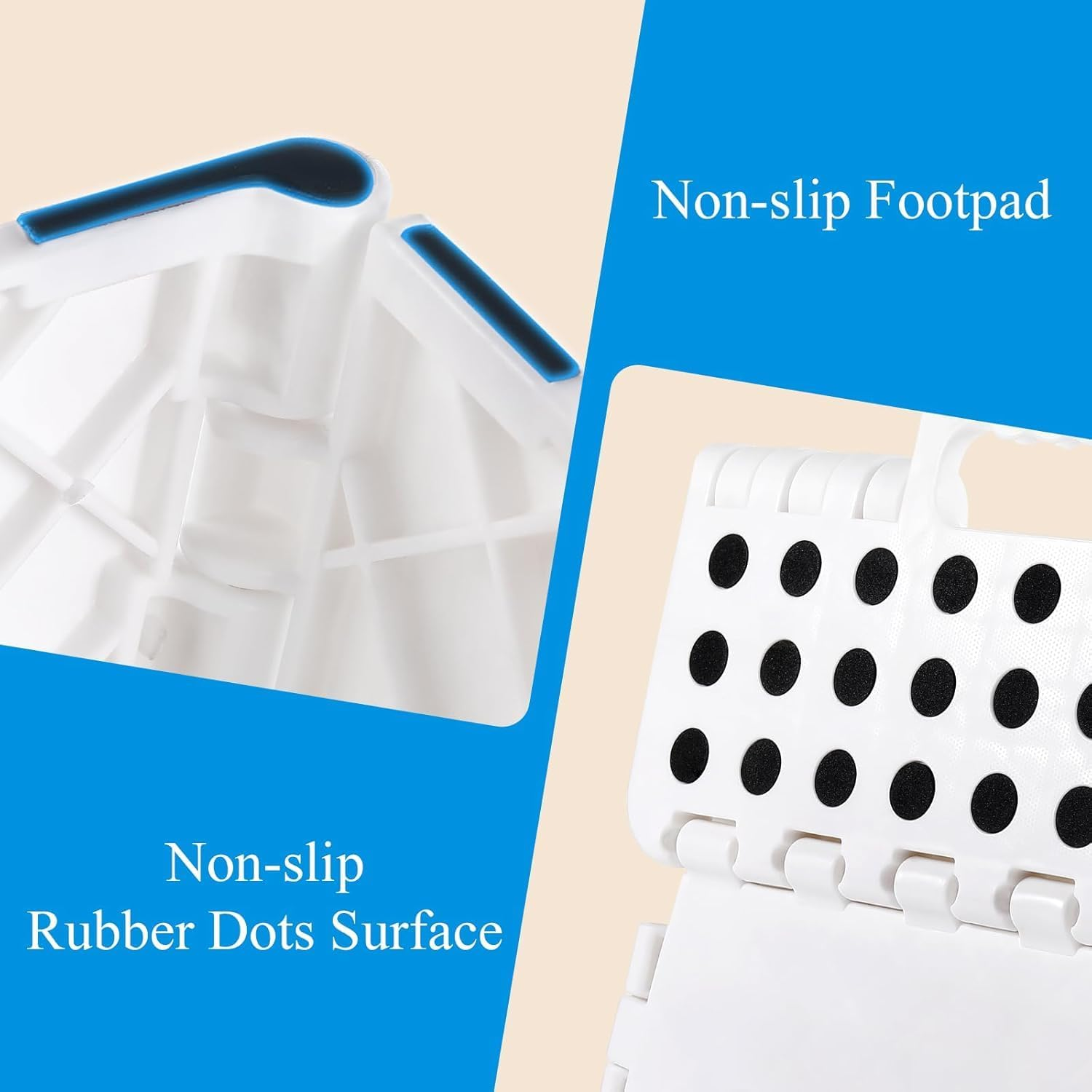 Folding Step Stool, 9 Inch Plastic Foldable Step Stool for Kids Adults - Holds up to 330 Lbs Foot Stool with Non-Slip Surface, Carry Handle for Kitchen Bathroom Bedroom (White) - White image number 6