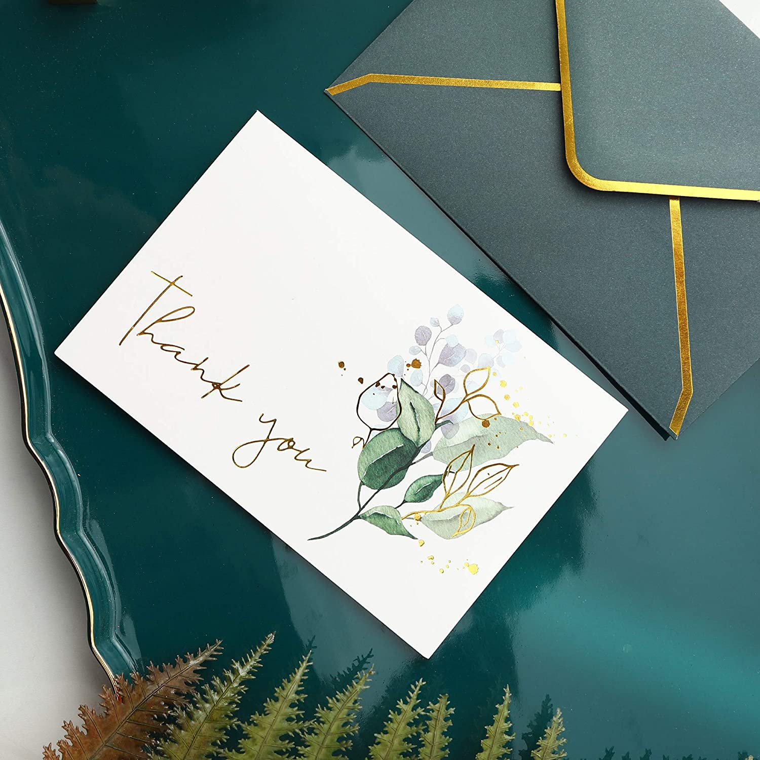 Heavy Duty Thank You Cards with Envelopes - 36 PK Gold Notes 4X6 Inches Baby Shower Wedding Small Business Graduation Funeral Bridal (Greenery) image number 6