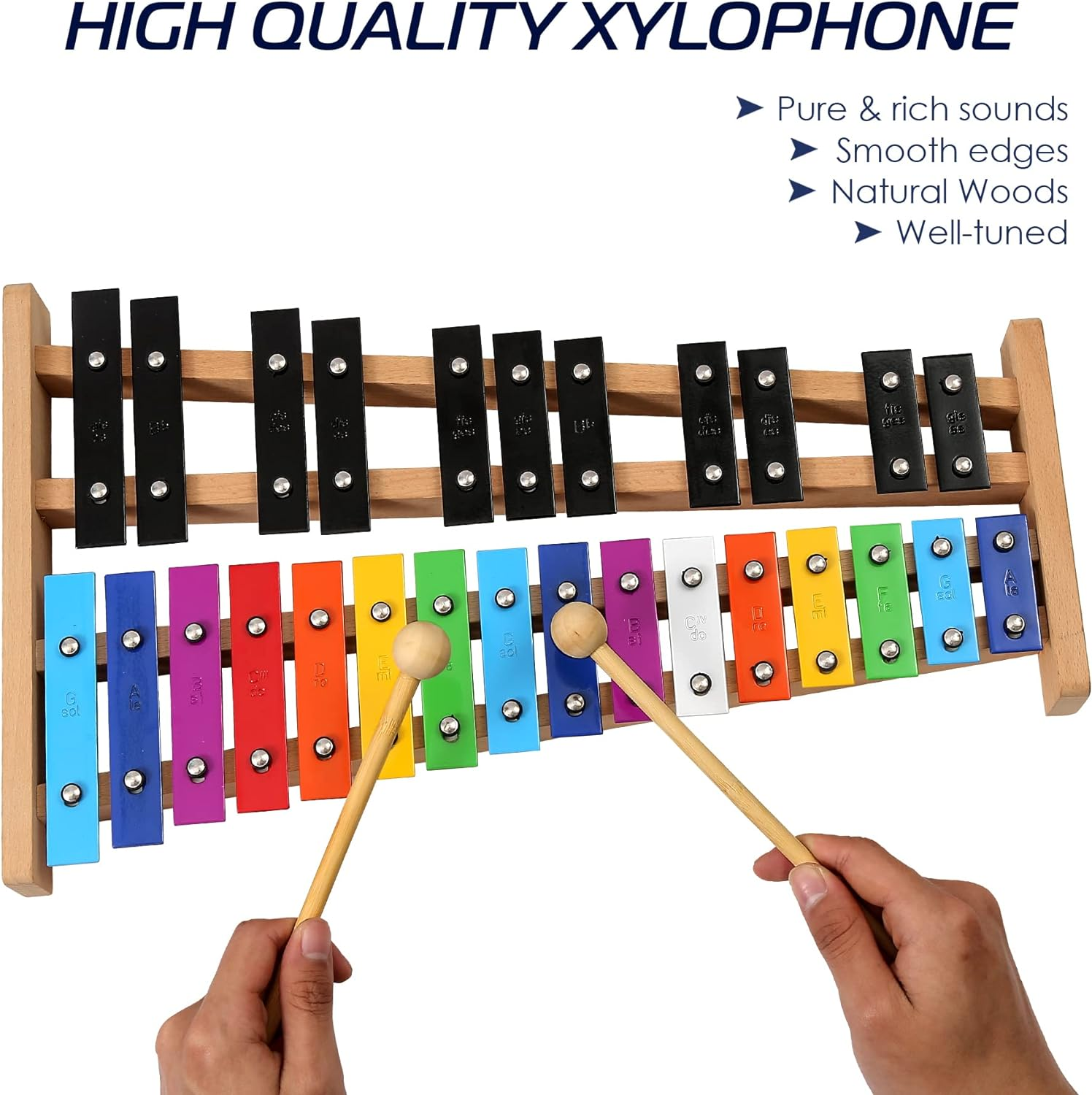 MINIARTIS Glockenspiel Xylophone | Full Size Glockenspiel Xylophone 27 Note Colorful Metal Keys for Adults & Kids | Percussion Musical Instrument Includes 2 Wooden Beaters, Songbook and Carry Case - Multi image number 6