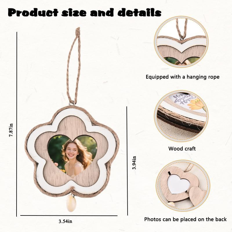 Flower Shape Photo Ornament Frame Wooden Hanging Ornament for Car Home Wall Decor Gifts for Friends Family Female - Flower image number 6