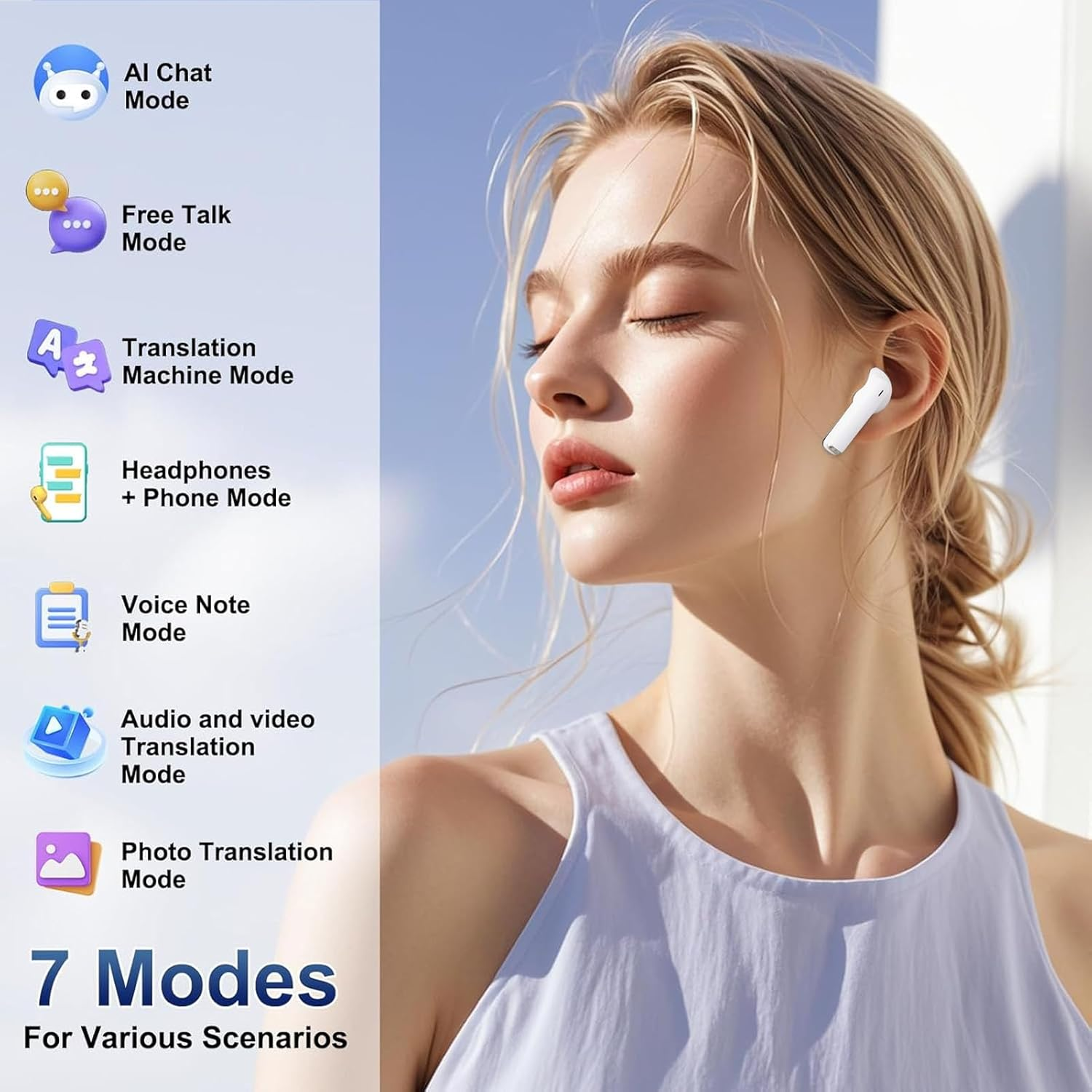 ASHATA AI Translation Earbuds Real Time, Translation Headphones with 7 Modes, Language Translator Earbuds 5.4 with APP, Noise Cancelling, for Travel Business Learning image number 5