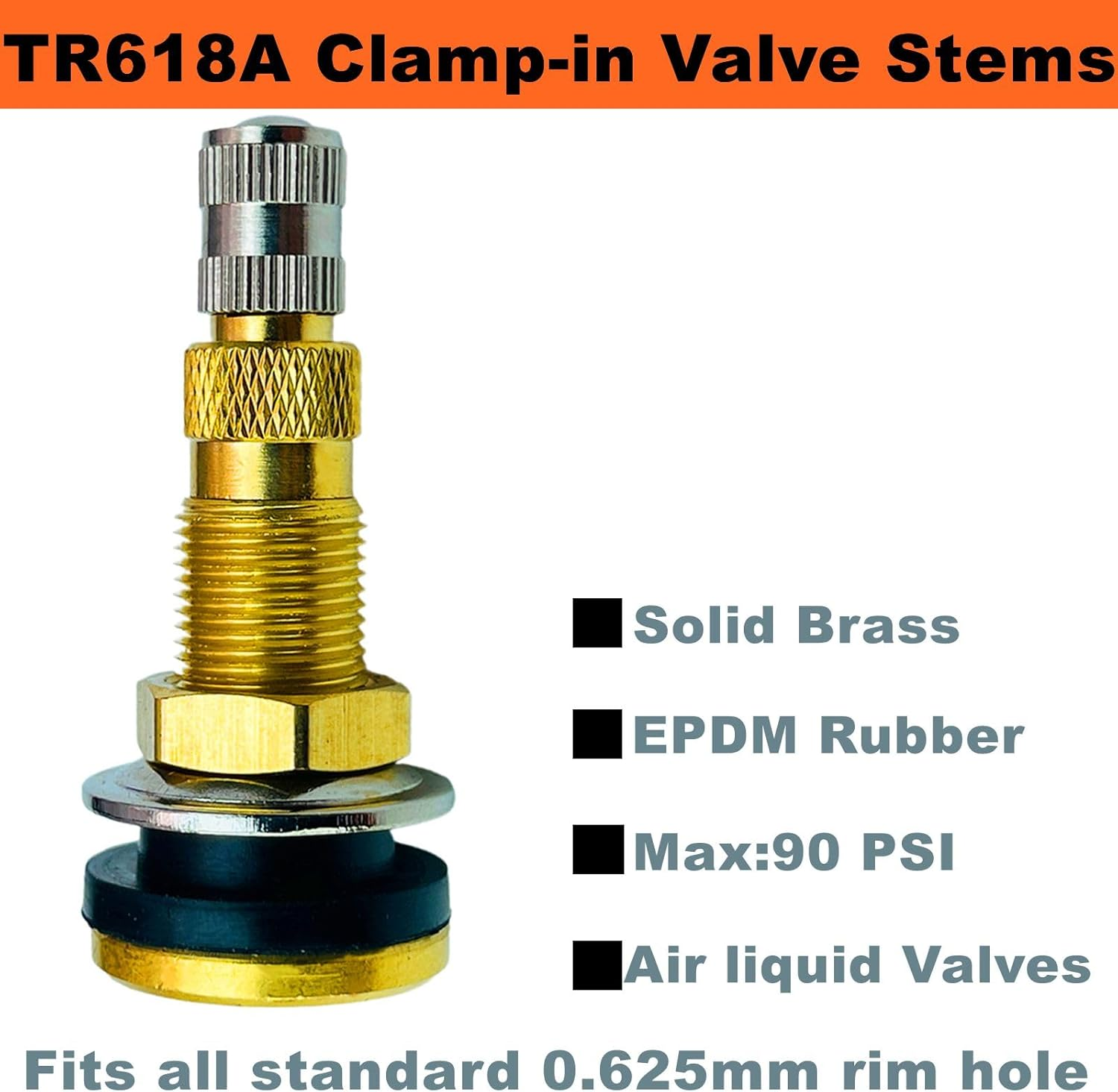 TR618A Tire Valve Stems,Tubeless Air Liquid Tractor Valve Stems for Tubeless Tires, Industrial Agricultural Wheels, Clamp-In Tire Valve Stems (Pack of 2) image number 2