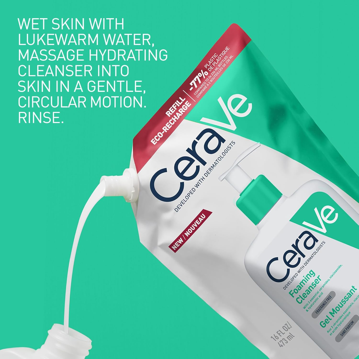 Cerave Foaming Cleanser Eco-Recharge Refill 473 Ml image number 6