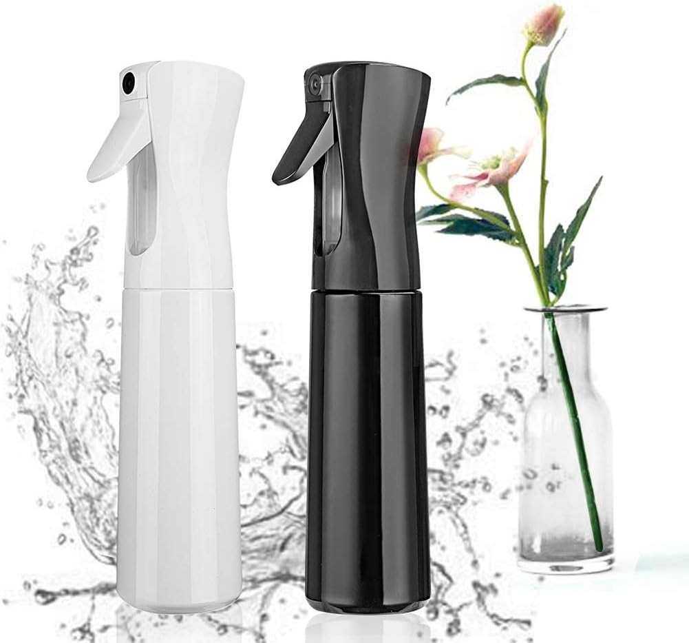 Hair Spray Bottle Empty Plastic Trigger Spray Bottle Refillable Fine Mist Sprayer Bottle 2 Pack 10Oz /300Ml for Hair Styling, Cleaning, Garden Continuous Water Mister (Black&White) image number 1