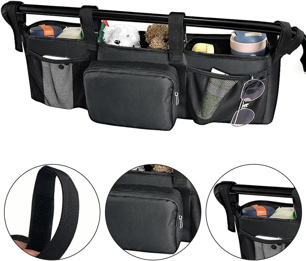 Universal Stroller Organizer, Double Parent Console with Insulated Cup Holders, Large Storage Bag for Diapers, Bottles & Toys, Fits Side-By-Side & Single Strollers, Black image number 4