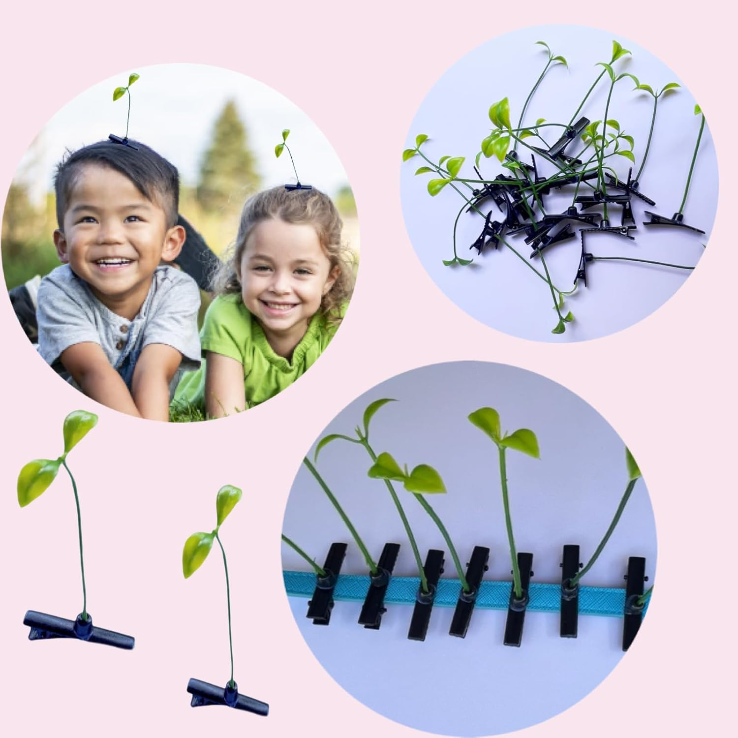 100 Pcs Bean Sprout Hair Clip, Plant Hair Clip Sprout Clips Funny Little Grass image number 3
