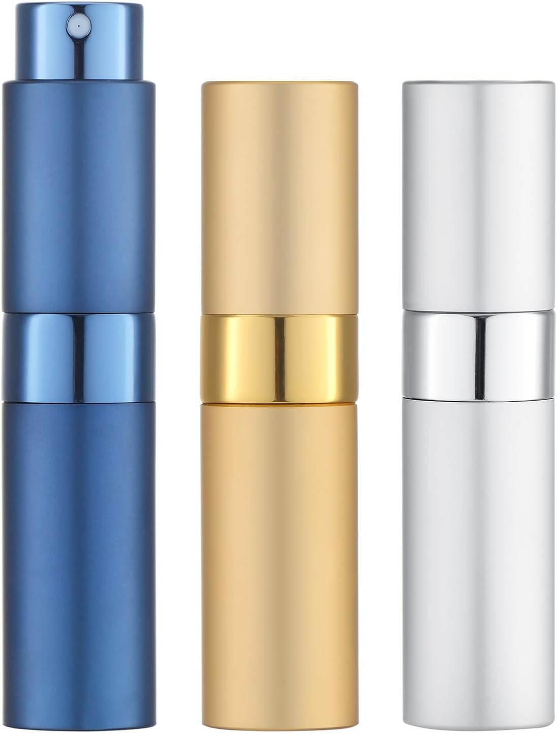 LISAPACK 8ML Atomizer Perfume Spray Bottle for Travel (3 PCS) Empty Cologne Dispenser, Portable Sprayer (Black, Silver, Grey)