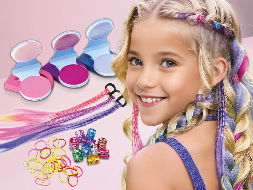 Tytoo Magic Hair Studio Hair Chalk Set for Girls with Colourful Hair Strands, Glitter Beads, Hair Bobbles Hair Clips, Complete Hair Styling Set for Children, Creative Gift for Birthday, Fancy Dress