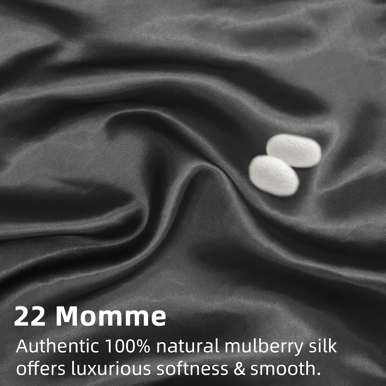 LINENOVA 100% Mulberry Silk Pillowcase for Hair and Skin, Both Sides 22 Momme Silk Queen Pillow Cover, Smooth Breathable Black Pillow Case with Hidden Zipper, Gifts for Women 1 Pack(50 * 75Cm) image number 3