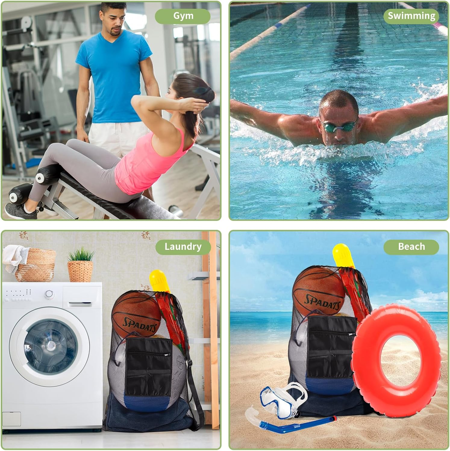 Extra Large Ball Bag Mesh, 101.6 X 76.2 Cm Heavy Duty Sports Bag for Basketball Soccer Volleyball Football, Adjustable Shoulder Strap, Team Balls Equipment Carrier, 600D Heavy Duty Mesh (Large) image number 5