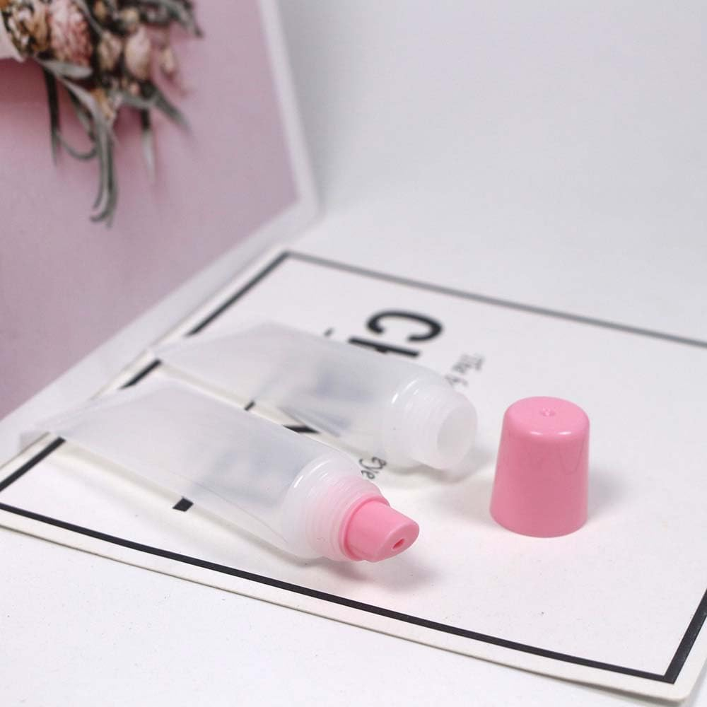 COSIDEA 50Pcs Empty Squeeze Lip Gloss Tube 10Ml / 0.33 OZ Soft Lipgloss Tubes Packing Container Wholesale in Bulk for Lip Oil, Pink