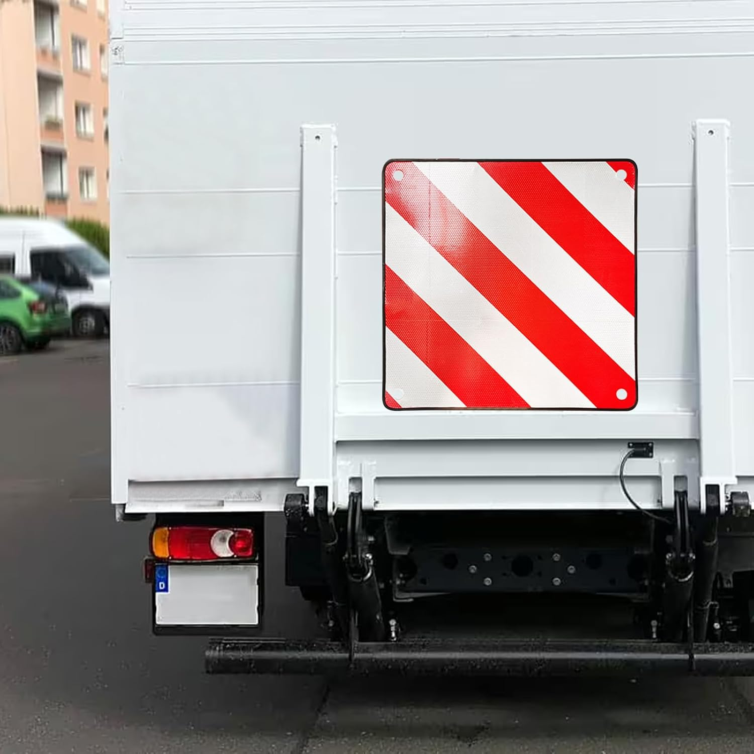 Safety Warning Sign | Reflective Warning Sign | Red White Reflective Square Alarm for Road Trip Automotive Auto Bike Carrier Security Truck Vehicle Car image number 6