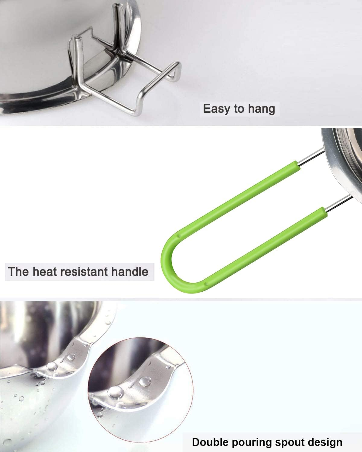 Double Boiler Pot Set, Stainless Steel Melting Pot with Silicone Spatula for Melting Chocolate, Soap, Wax, Candle Making (600Ml and 1600Ml,Green) image number 1