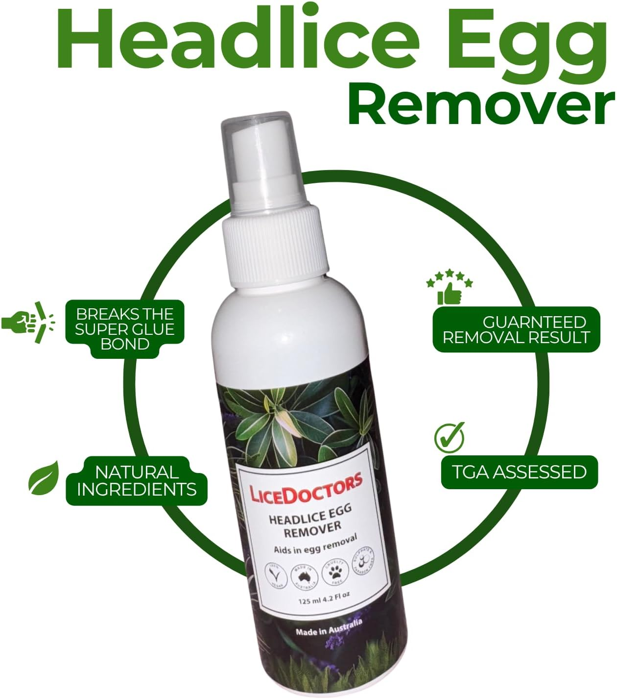 Licedoctors Egg Remover Spray &ndash; Dissolves Nit Glue for Easy Comb-Out | Chemical-Free & Safe | Made in Australia | 125Ml