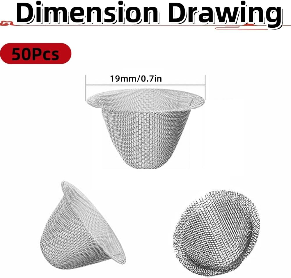 Jindizi 50 Pcs Pipe Screens, 0.7Inch Stainless Steel Pipe Screens Filter,Pipe Gauze, Metal Gauze Mesh, Tapered Design Pipe Filters, Pre-Cut Bowl Filter Screen, Reusable Bowl Mesh Gauzes image number 5