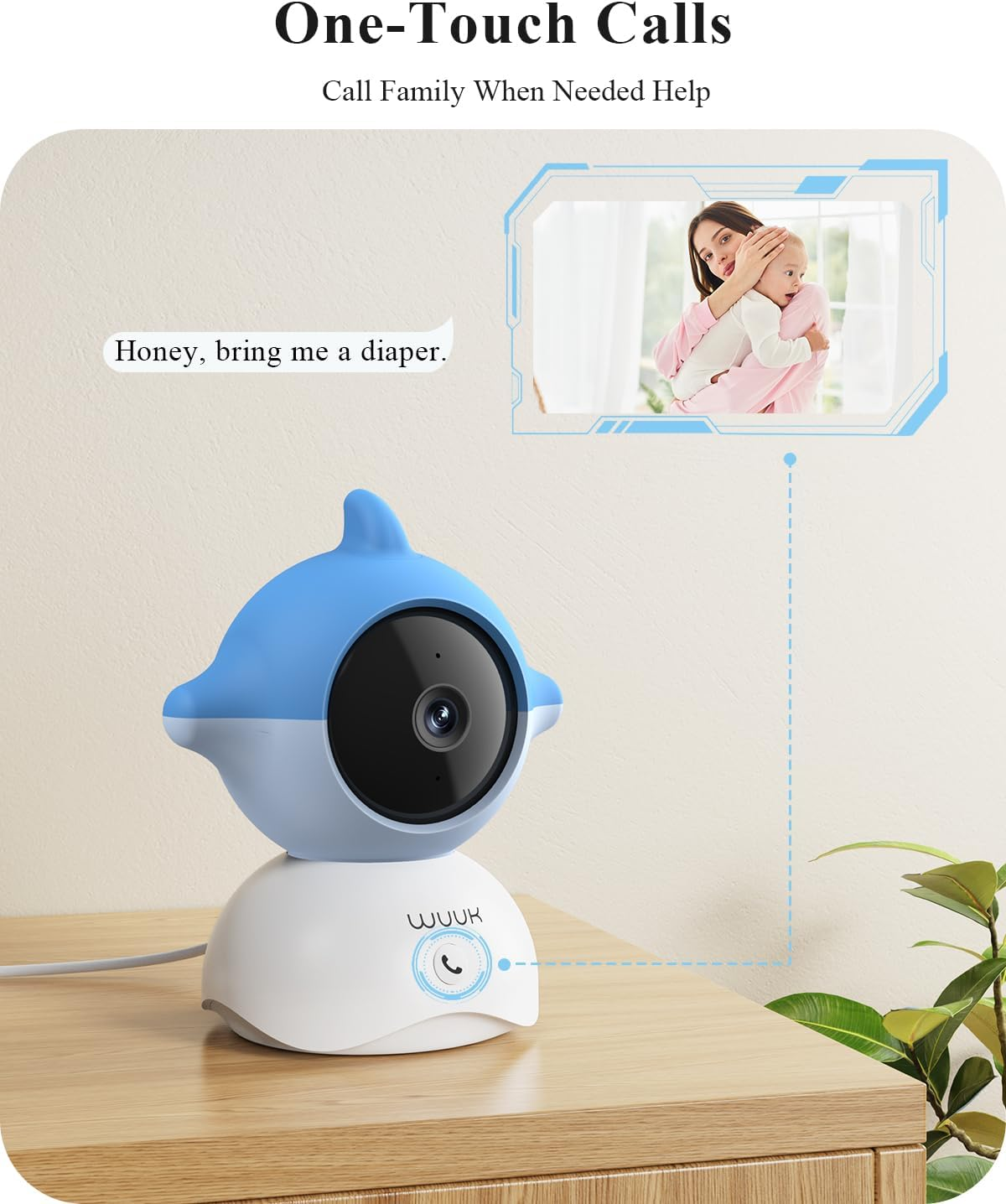 WUUK Video Baby Monitor, 5.5'' Baby Monitor with 360 PTZ Color Display, 135&deg; Wider Viewing Angle, Night Vision, 1000Ft Long Range, 2K Baby Camera with App, One-Touch Call, Lullabies (Blue)