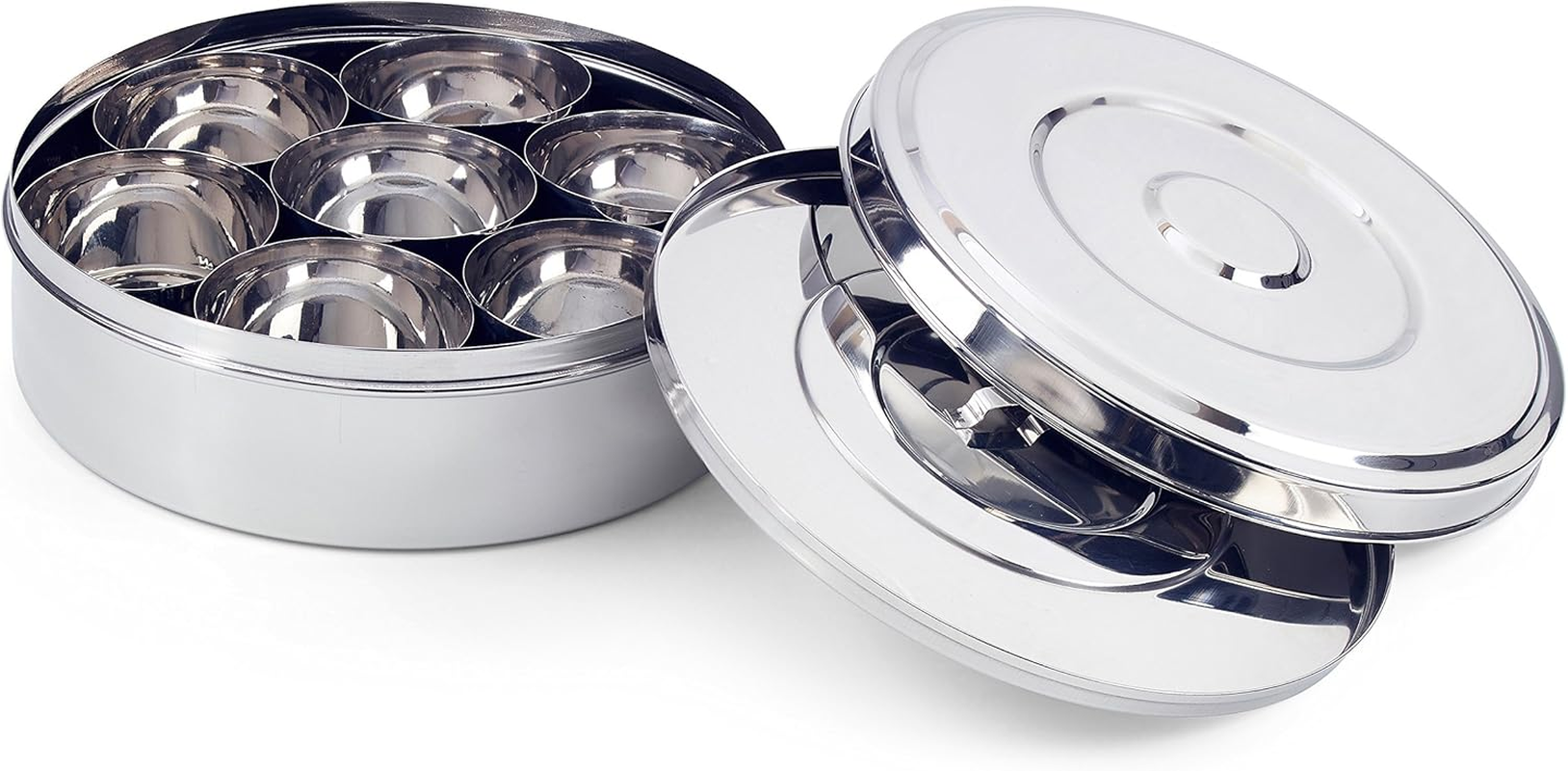 7116 Spice Box/Masala Dabba with 7 Comparments and 2 Stainless Steel Lid, 22 Cm, Silver - 22 Cm, Transparent Lid image number 2