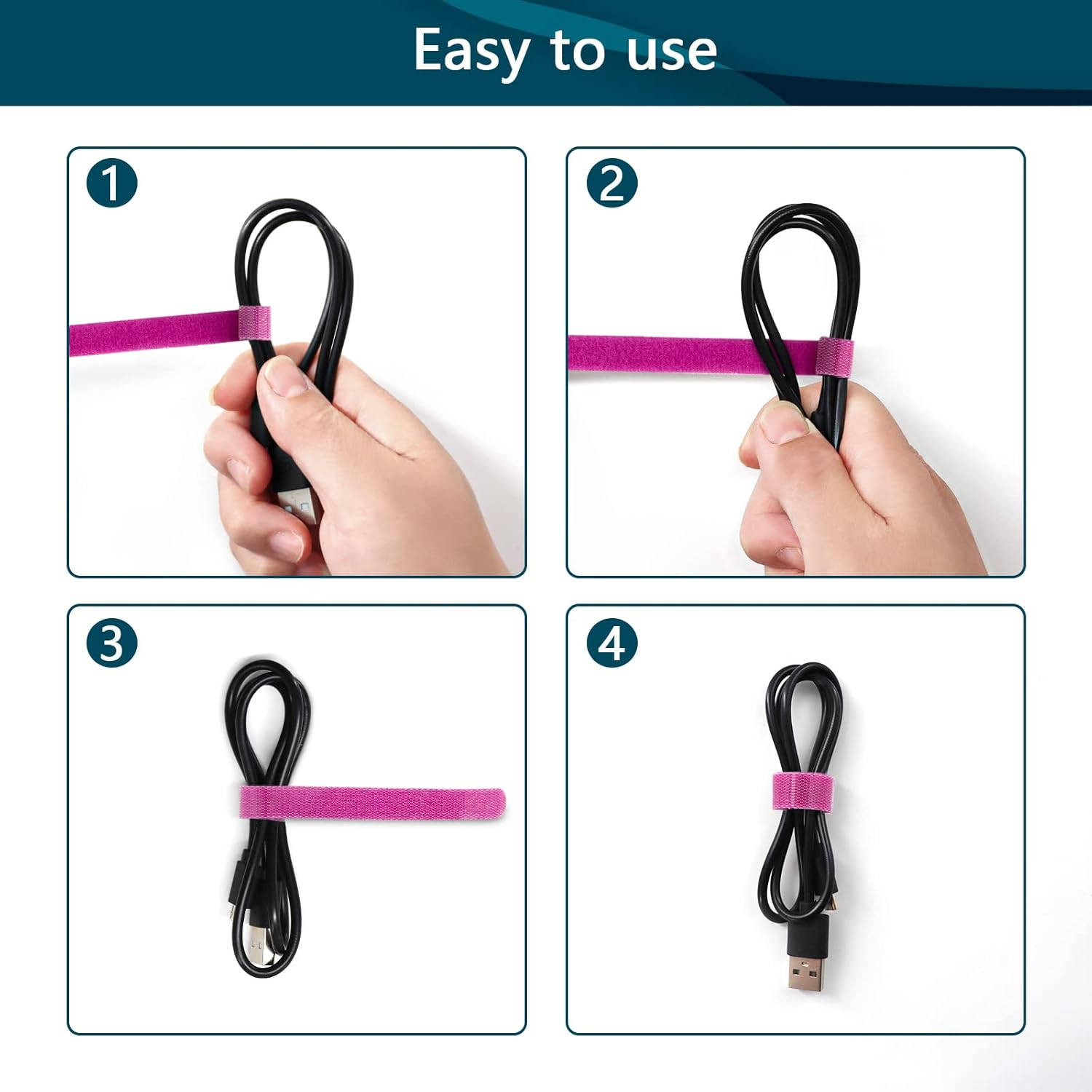 YOVXLO 50PCS 6 Inch Reusable Cable Ties Wire Ties Cord Organizer Cable Organizer Adjustable Management，Microfiber Cloth Used for Computer Link Cable Cord Management USB Cable Ties (Purple) image number 4