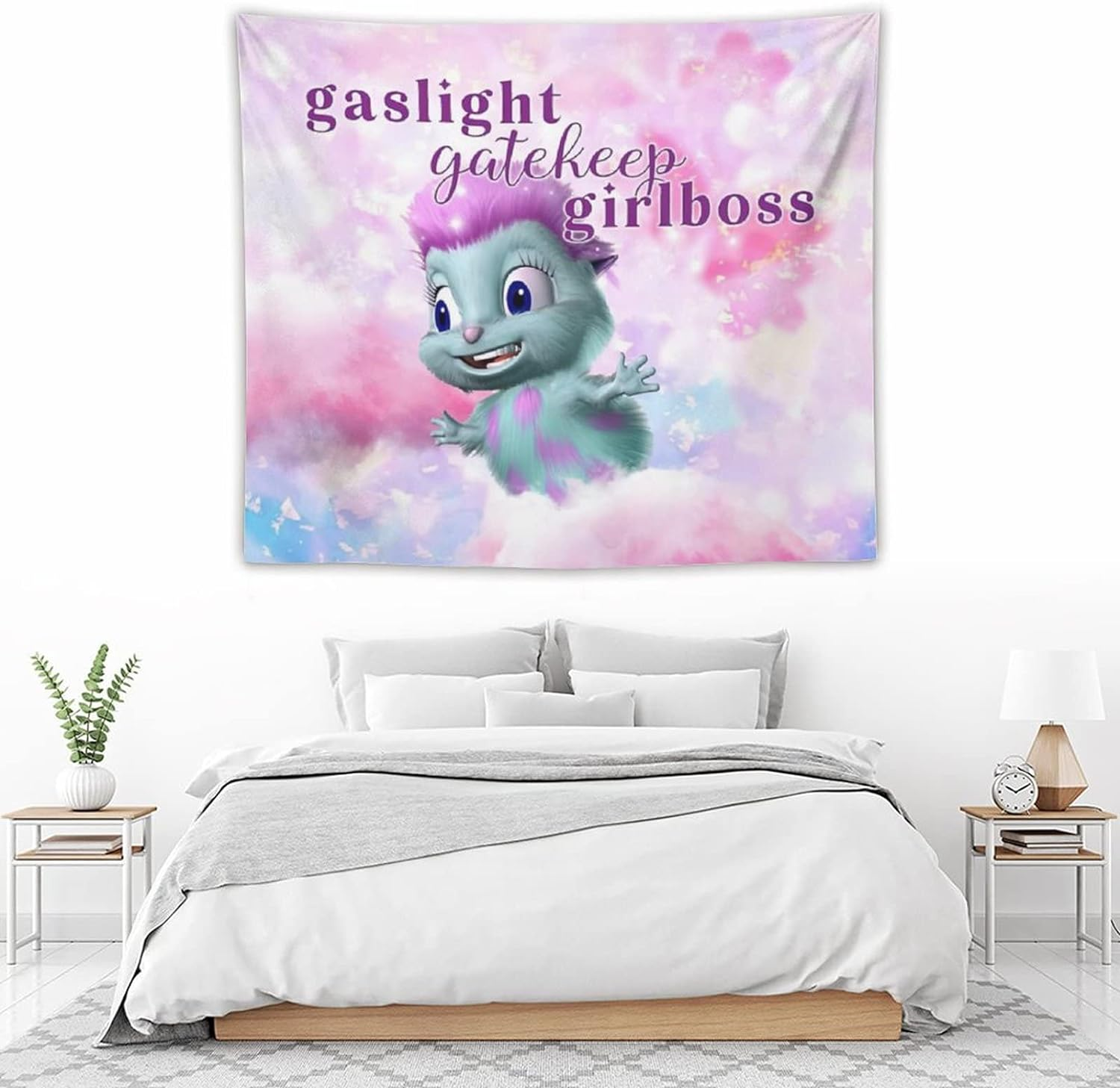 QGHOT Bibble Beliefs Happiness Gaslight Gatekeep Girlboss Funny Meme Tapestry, Wall Hanging for Bedroom Living Room College Dorm Party 60X50 Inches