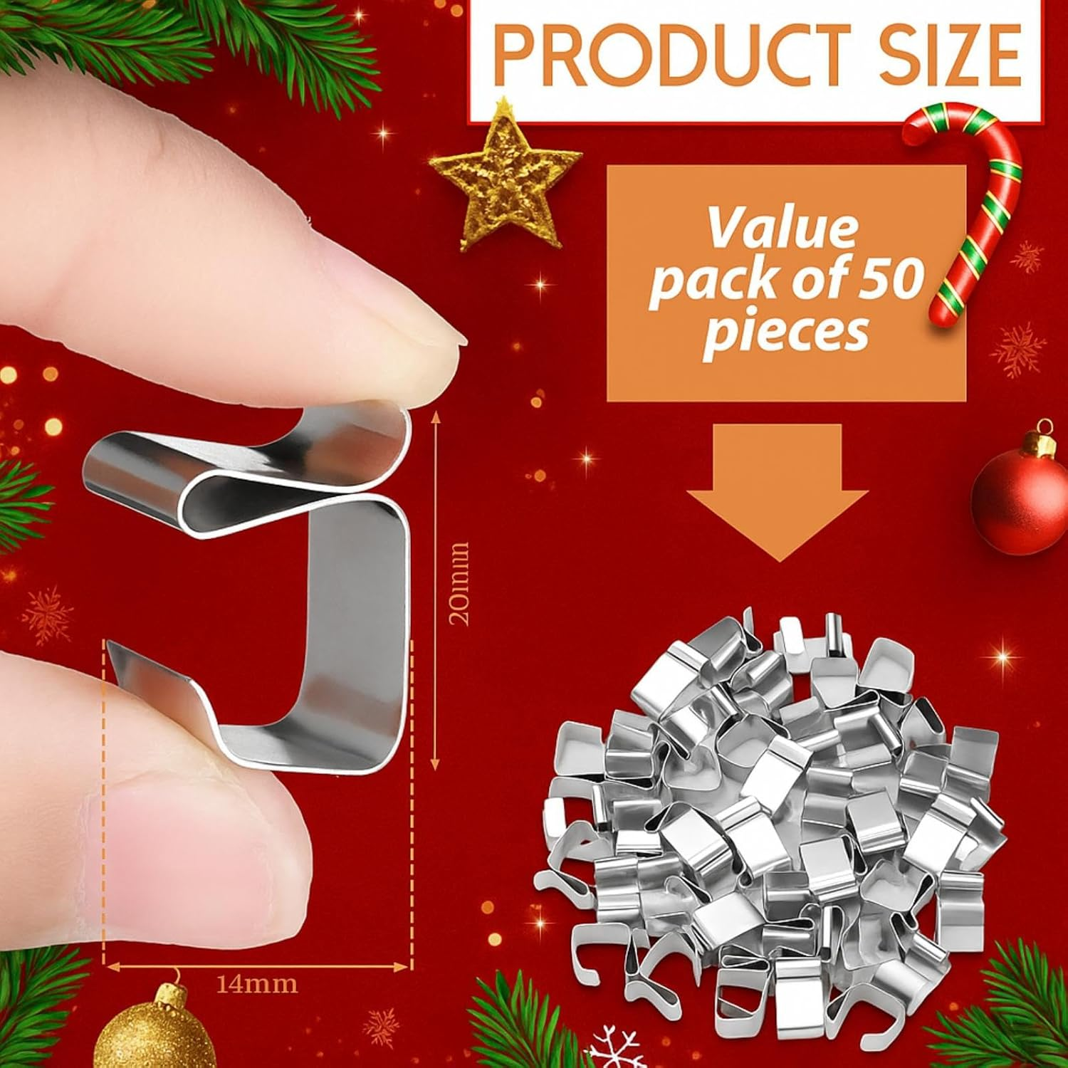 Christmas Lights Gutter Hooks Galvanized Holiday Lights Roof Hooks Christmas Light Clips Xmas Light Gutter Hangers Outdoor Seasonal Lighting Hooks for Christmas Light Kitchen Bathroom Garden (50 Pcs) image number 1