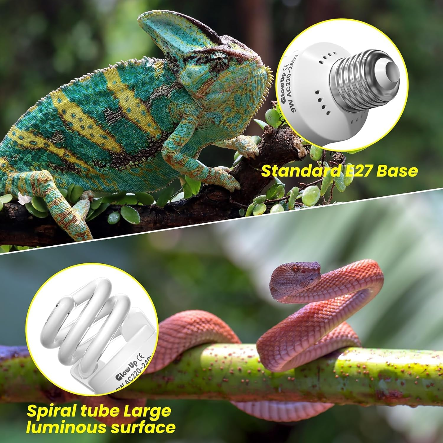 Glowup 9W UVB 10.0 Reptile Light E27 10.0 Uvb Bulb AC220-240V Uva Uvb Bulb Tortoise Beam Angle 360&deg;Fluorescent Lamp for Aquarium, Glass Container, Feeder, Turtle, Snake, Lizard, Etc image number 2
