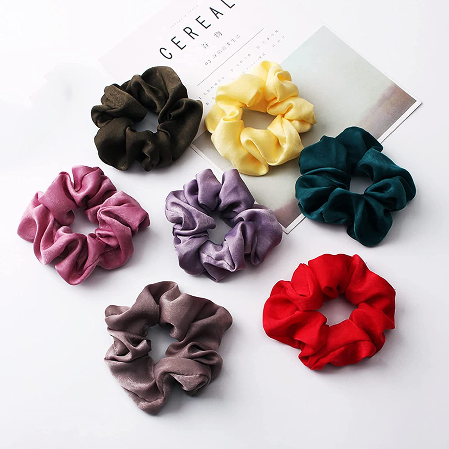 7 Pcs Silk Hair Scrunchies Set, MH MOIHSING Elastic Hair Bands Soft Hair Ties Large Ponytail Holder, a Stain Scrunchie Doesn'T Pull or Snag Thick Hair, Hair Bobbles for Women Girls Hair Accessories image number 3