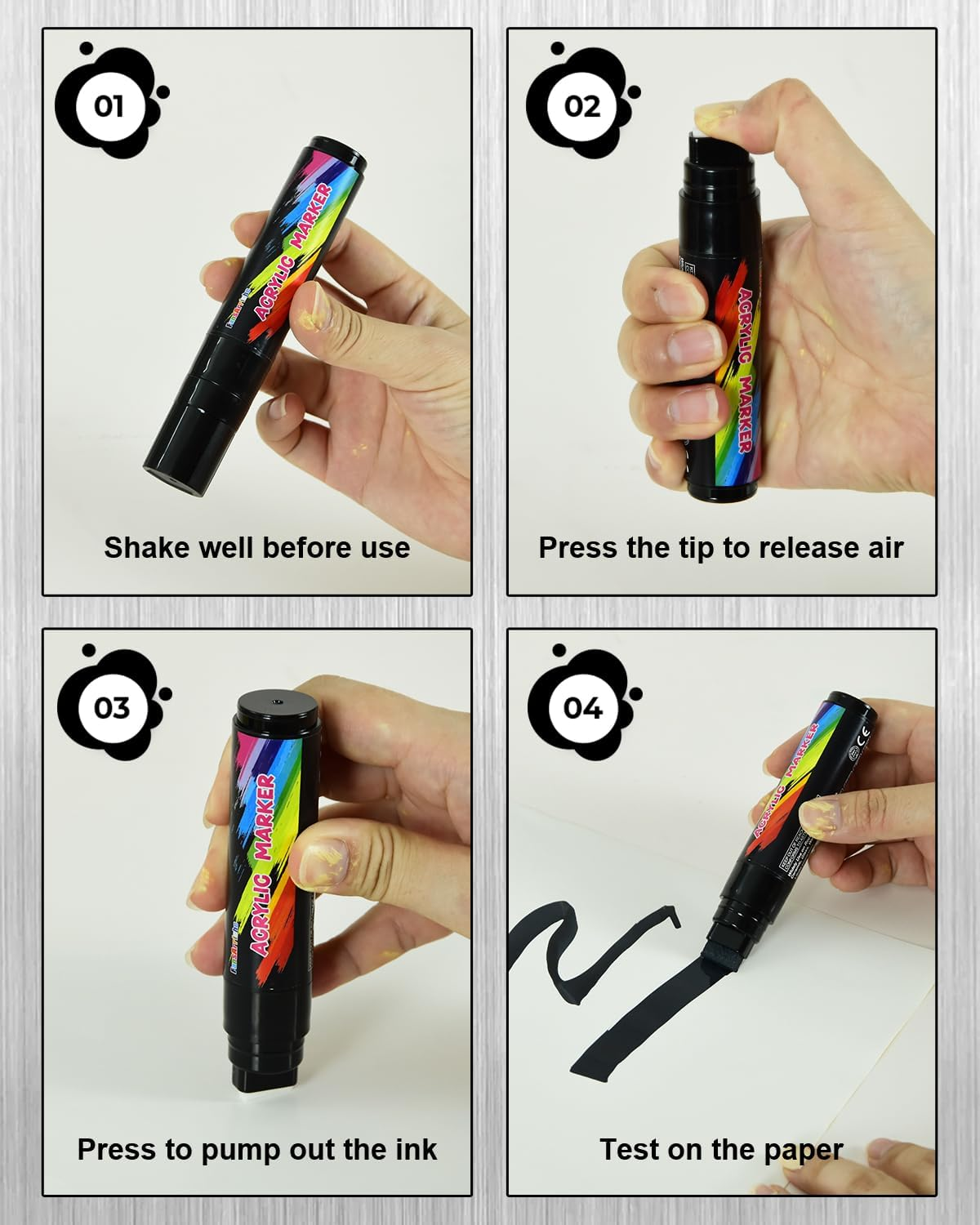 Fansarriche Acrylic Paint Markers, 15Mm Jumbo Felt Tip, Black and White Colored Waterproof and Permanent Paint Pens for Tagging, Signs, Calligraphy, and Outdoor Paintings - 24 Colors image number 2