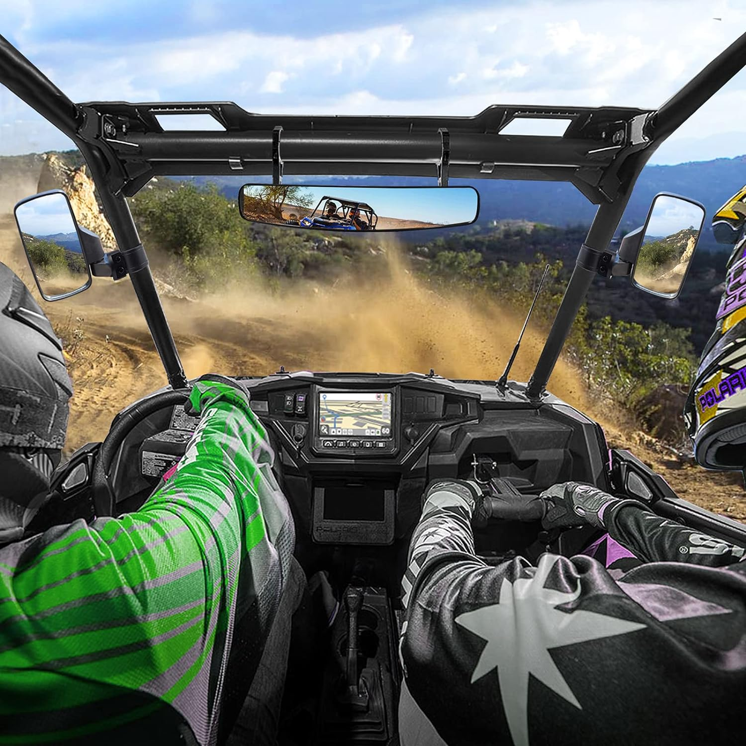 BETOOLL Adjustable Pair UTV Side Mirror Set 1.75 or 2Inch Roll Bar Cage Universal UTV Side View Mirrors High Impact image number 6