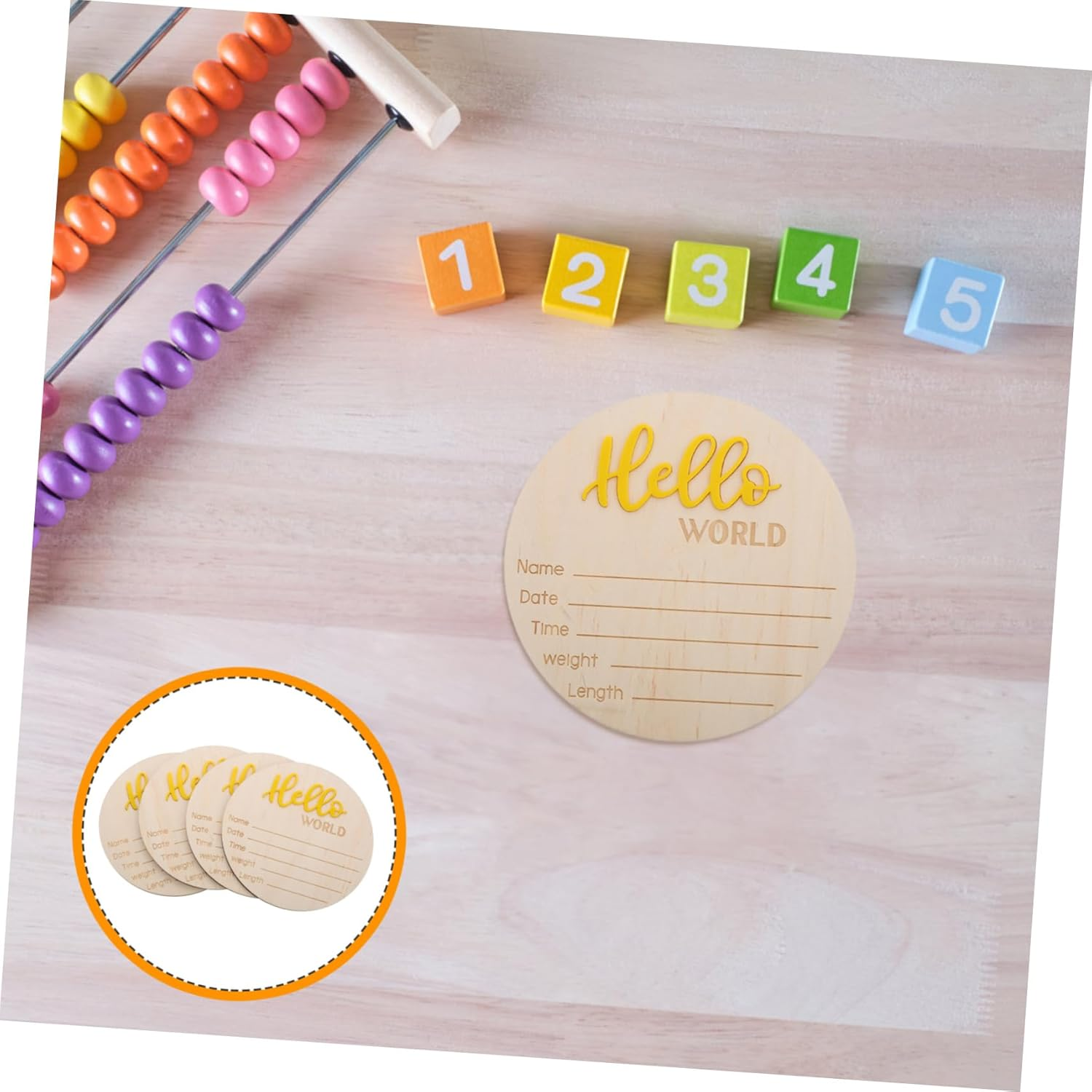 4Pcs Wooden Birth Announcement Sign Newborn Shower Welcome Sign Card Prop for Nursery Boy Girl image number 1