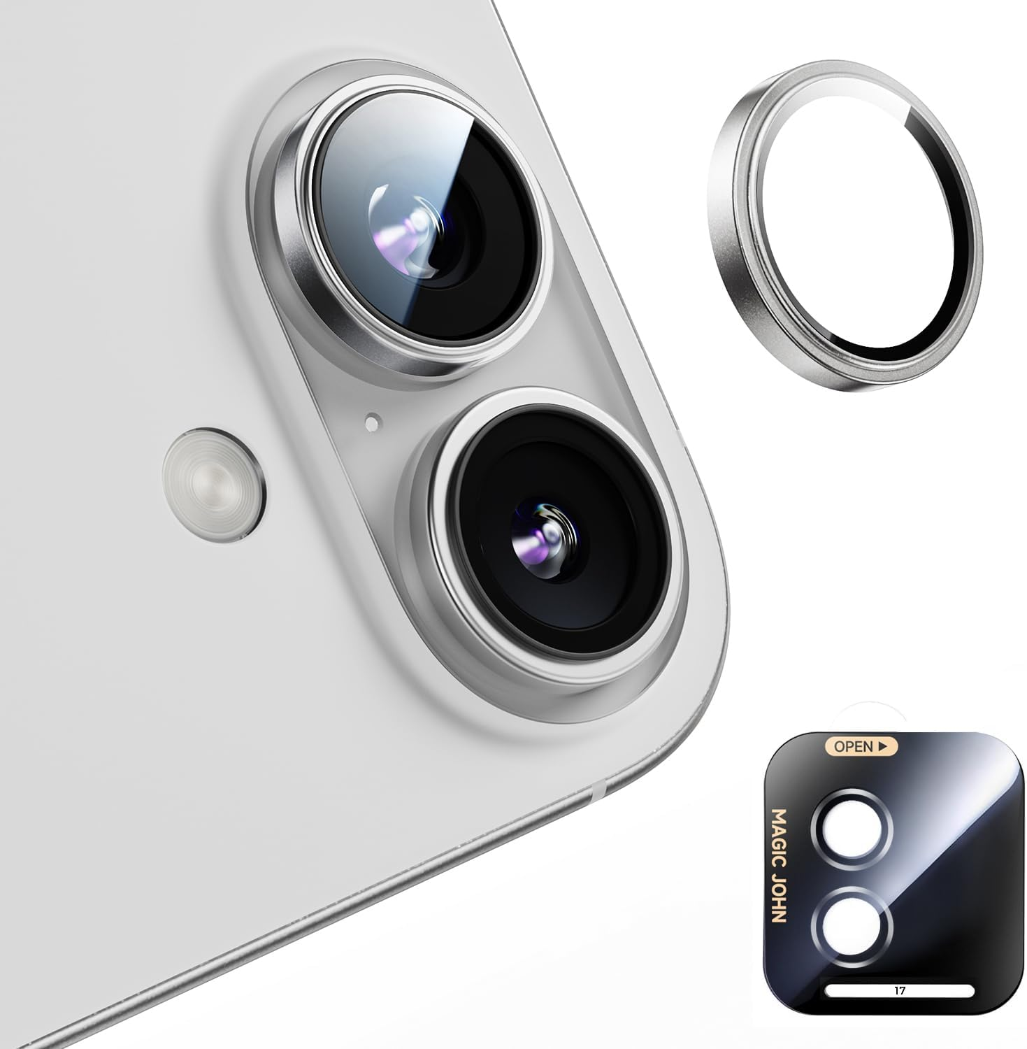 MAGIC JOHN for Iphone 17 Camera Lens Protector [Alignment Kit&1:1 Invisible Fit] 9H Aerospace Tempered Glass, Ultra HD, Metal Individual Ring, Case Friendly, 2 Pack, Clear